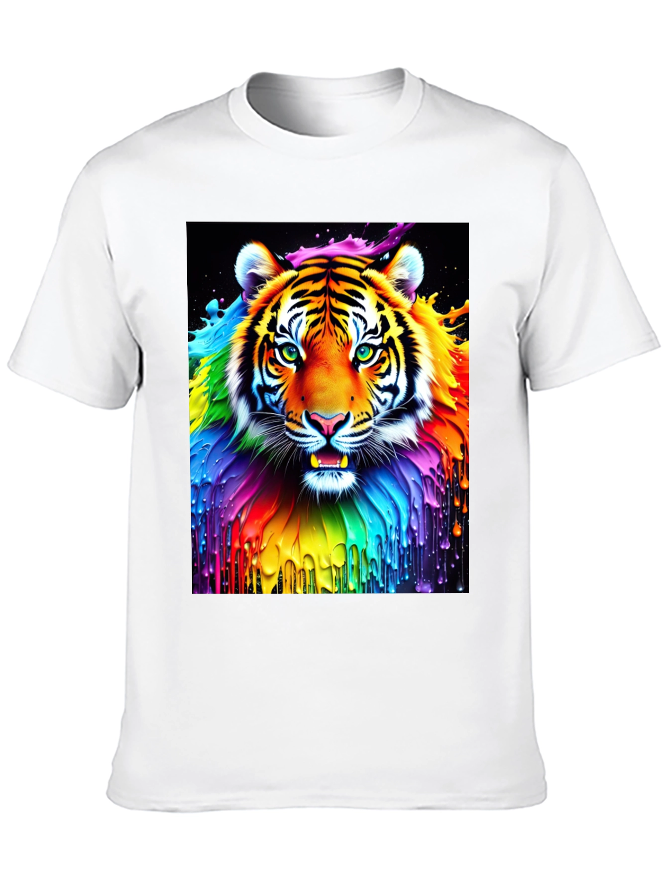 Rainbow Tiger Graphic Tee - Vivid Animal Print Shirt