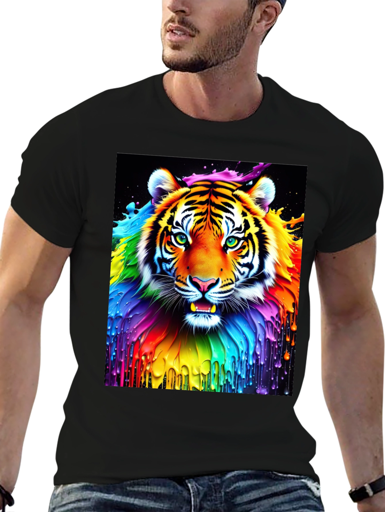 Rainbow Tiger Graphic Tee - Vivid Animal Print Shirt