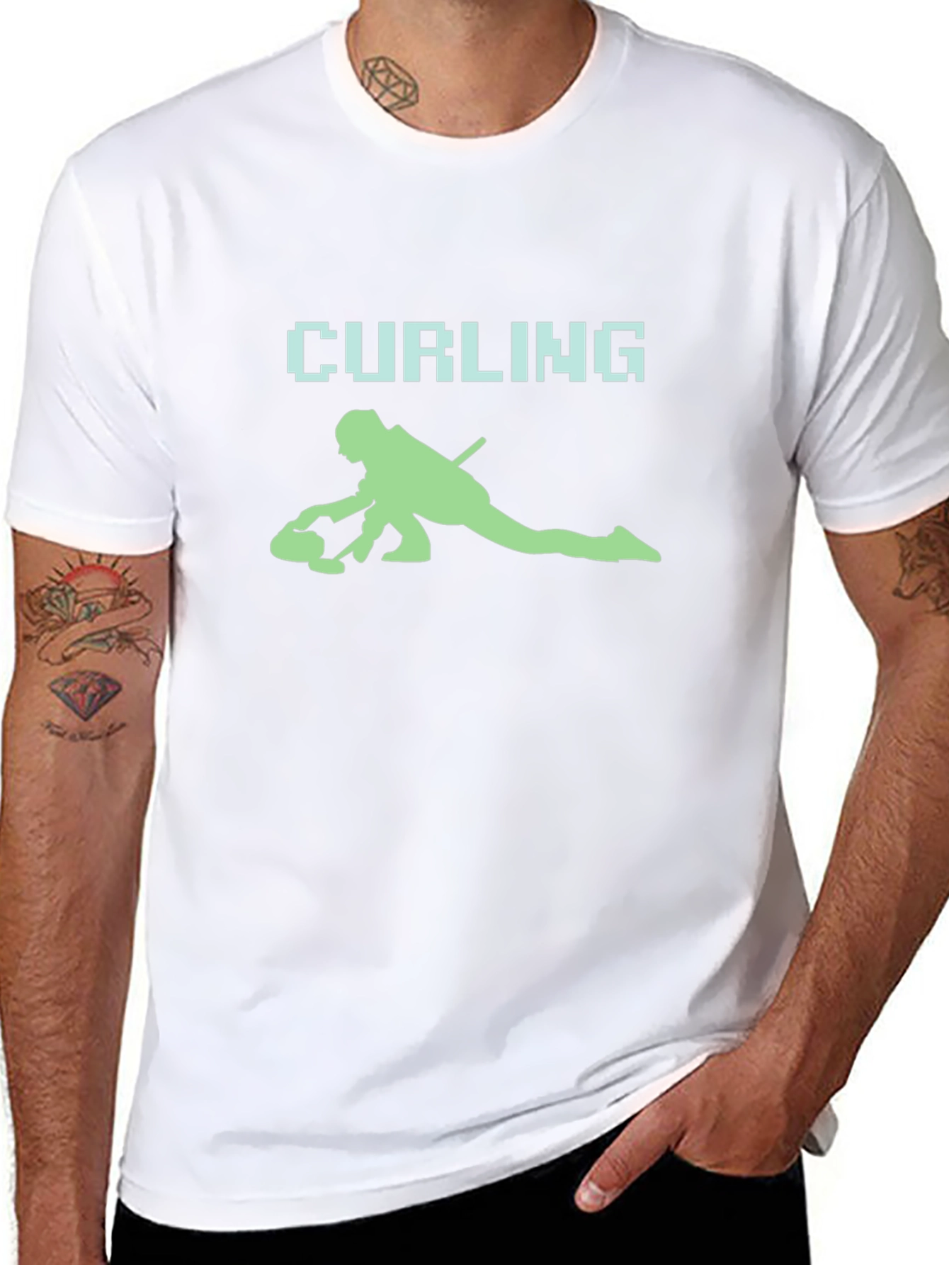 Curling Player Graphic Tee - Sporty Black T-Shirt