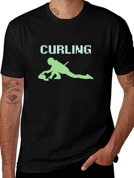 Curling Player Graphic Tee - Sporty Black T-Shirt