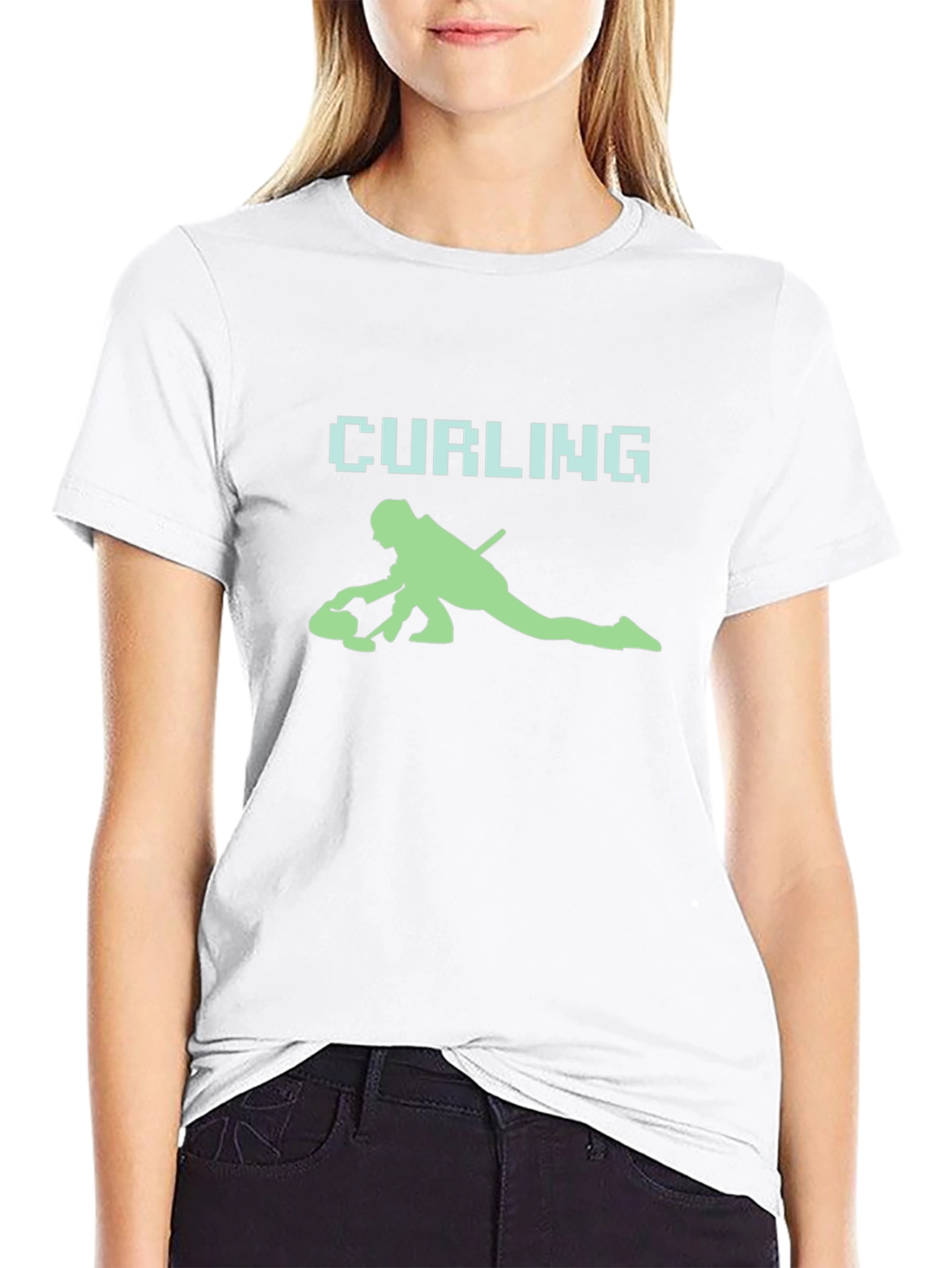 Curling Player Graphic Tee - Sporty Black T-Shirt