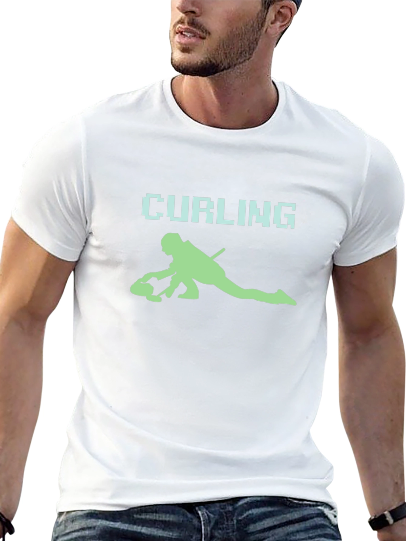 Curling Player Graphic Tee - Sporty Black T-Shirt