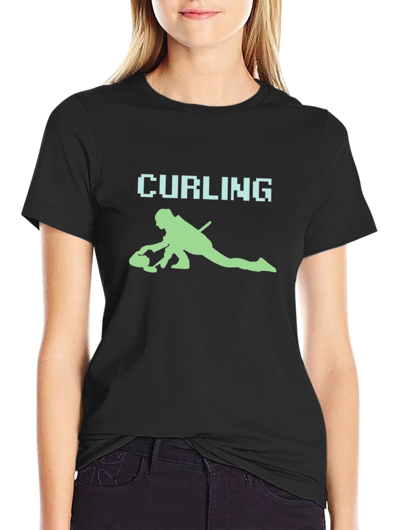 Curling Player Graphic Tee - Sporty Black T-Shirt