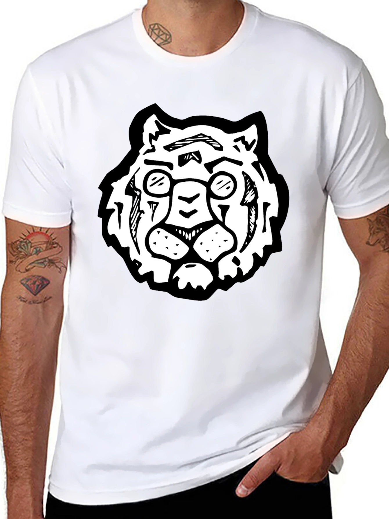 Cool Black Tee Shirt - Tiger with Glasses
