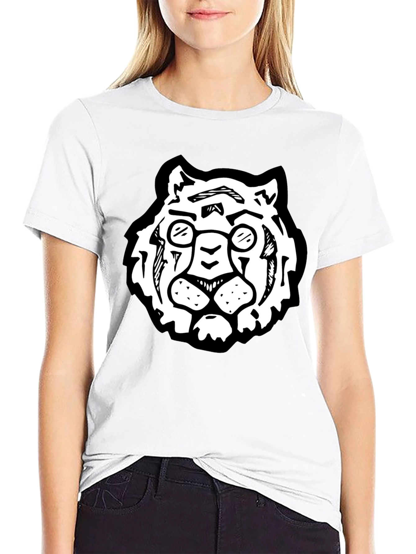 Cool Black Tee Shirt - Tiger with Glasses
