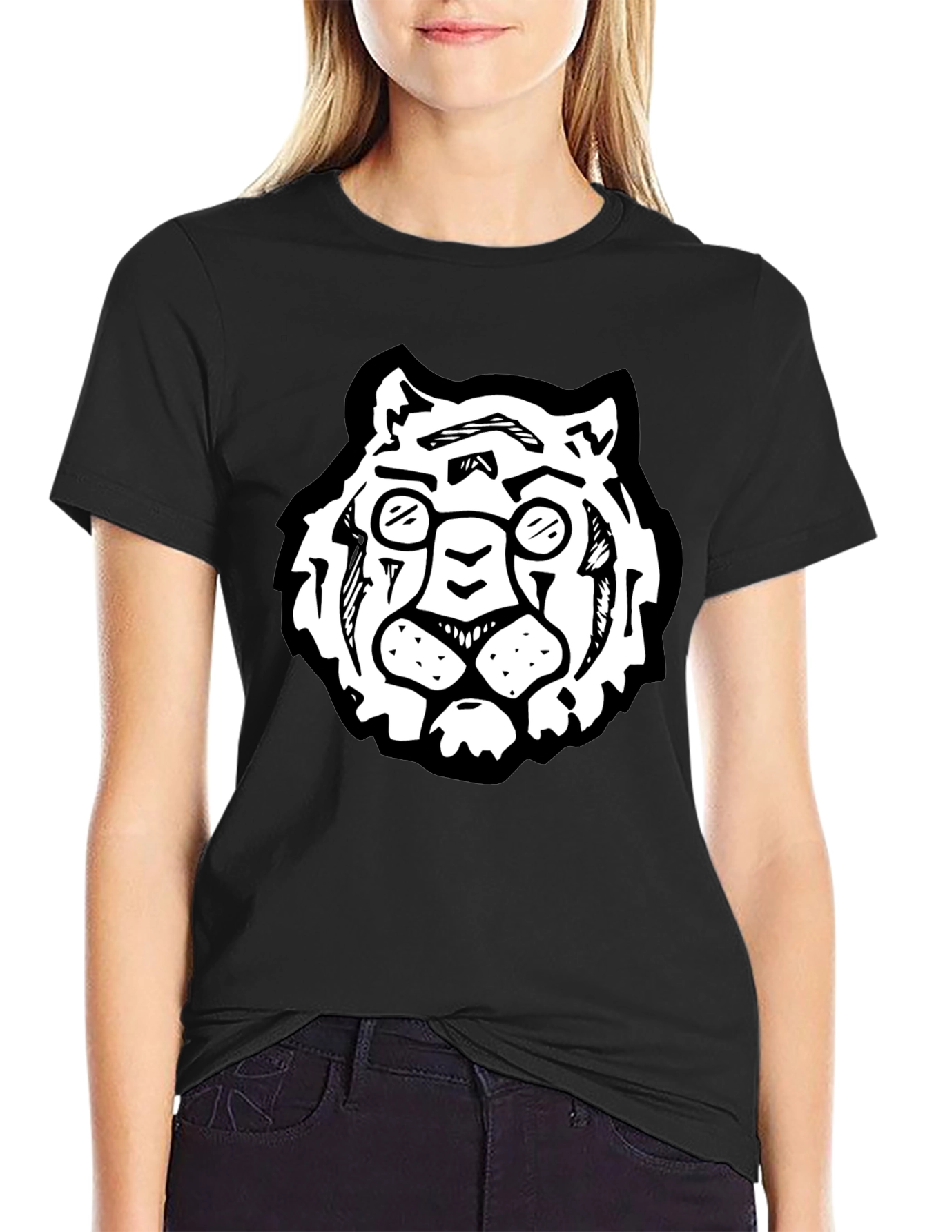 Cool Black Tee Shirt - Tiger with Glasses