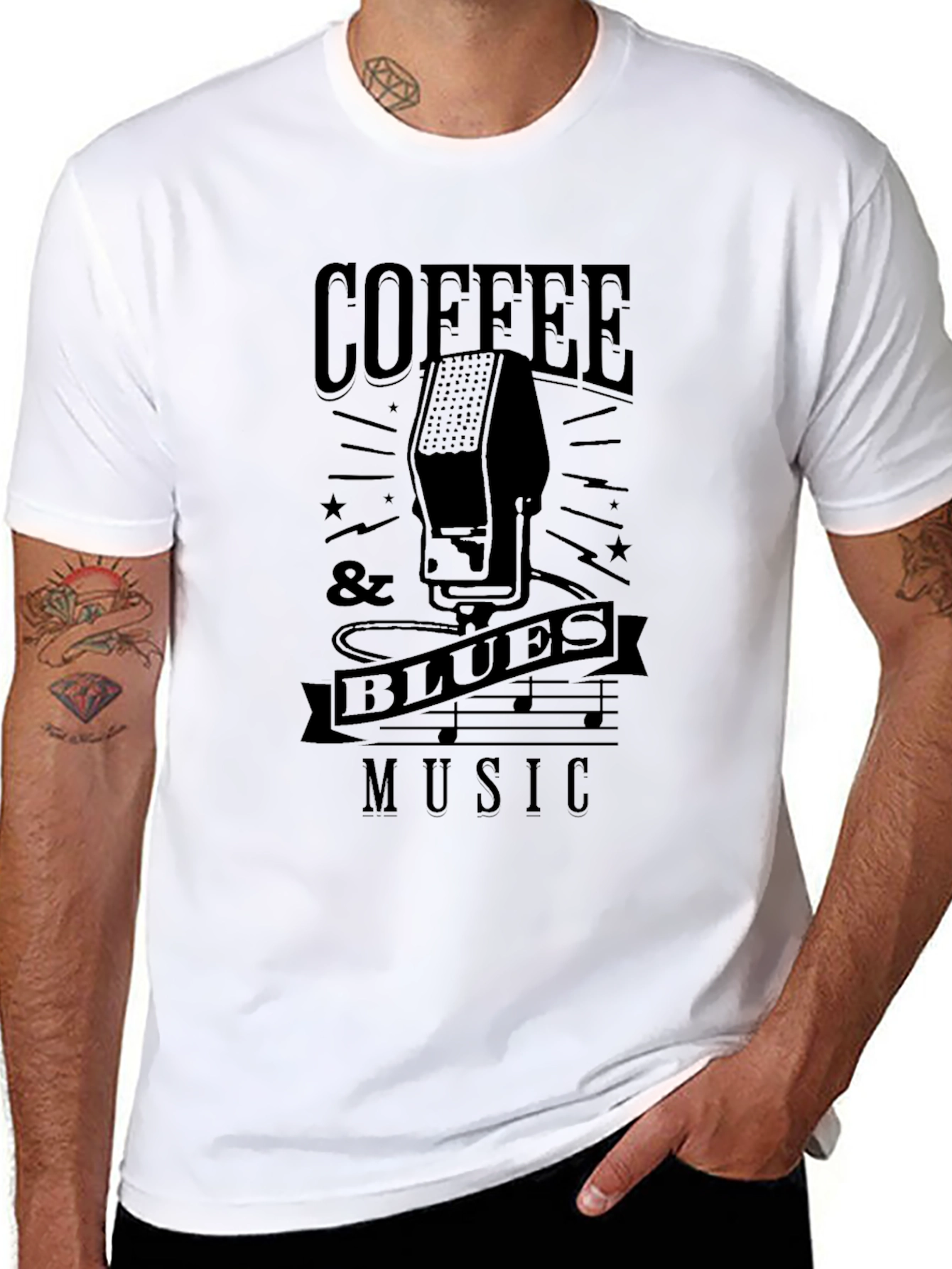 Coffee & Blues Music Graphic Black T-Shirt