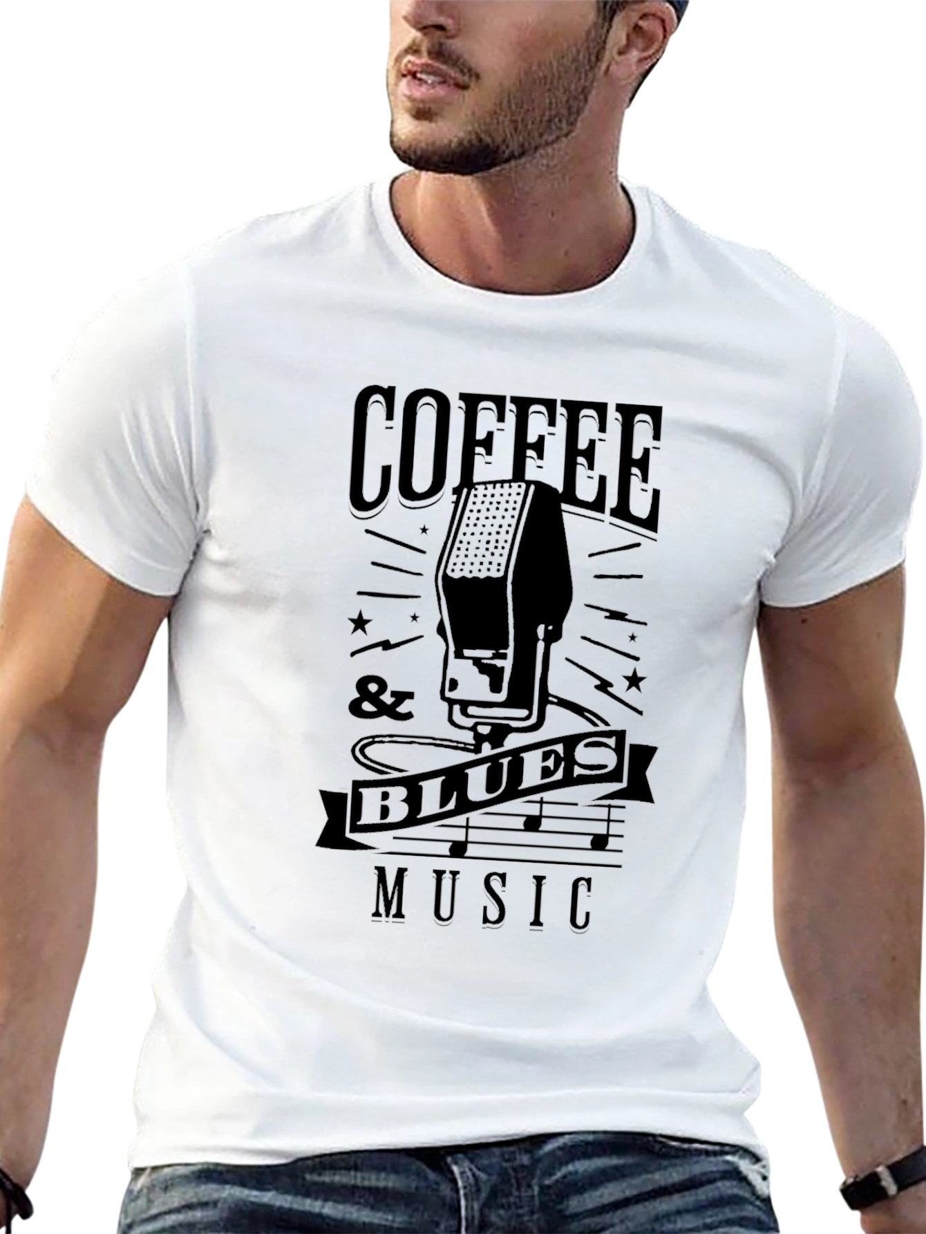 Coffee & Blues Music Graphic Black T-Shirt