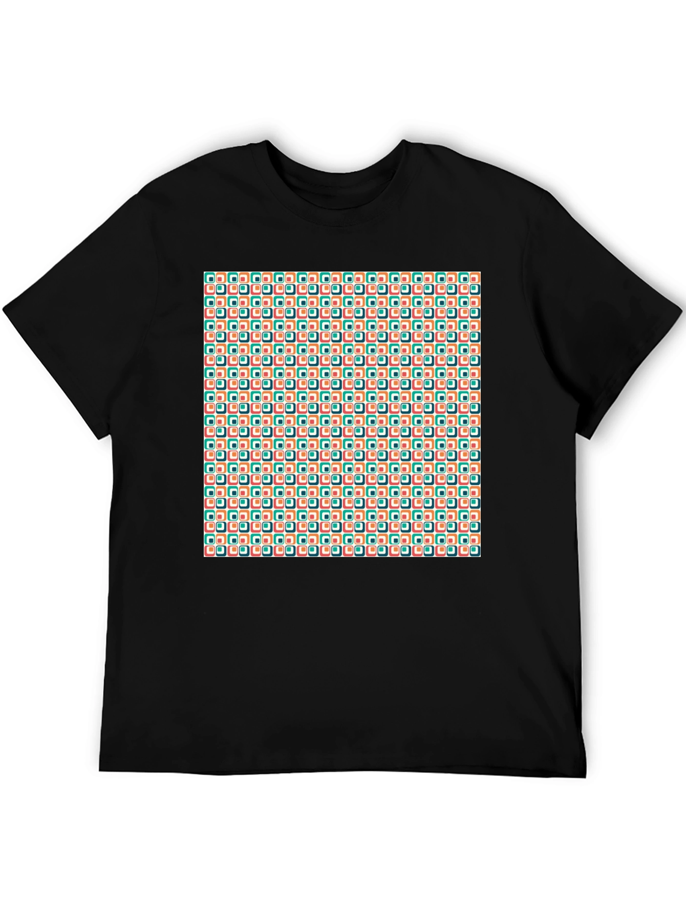 Retro Geometric Pattern Black T-Shirt