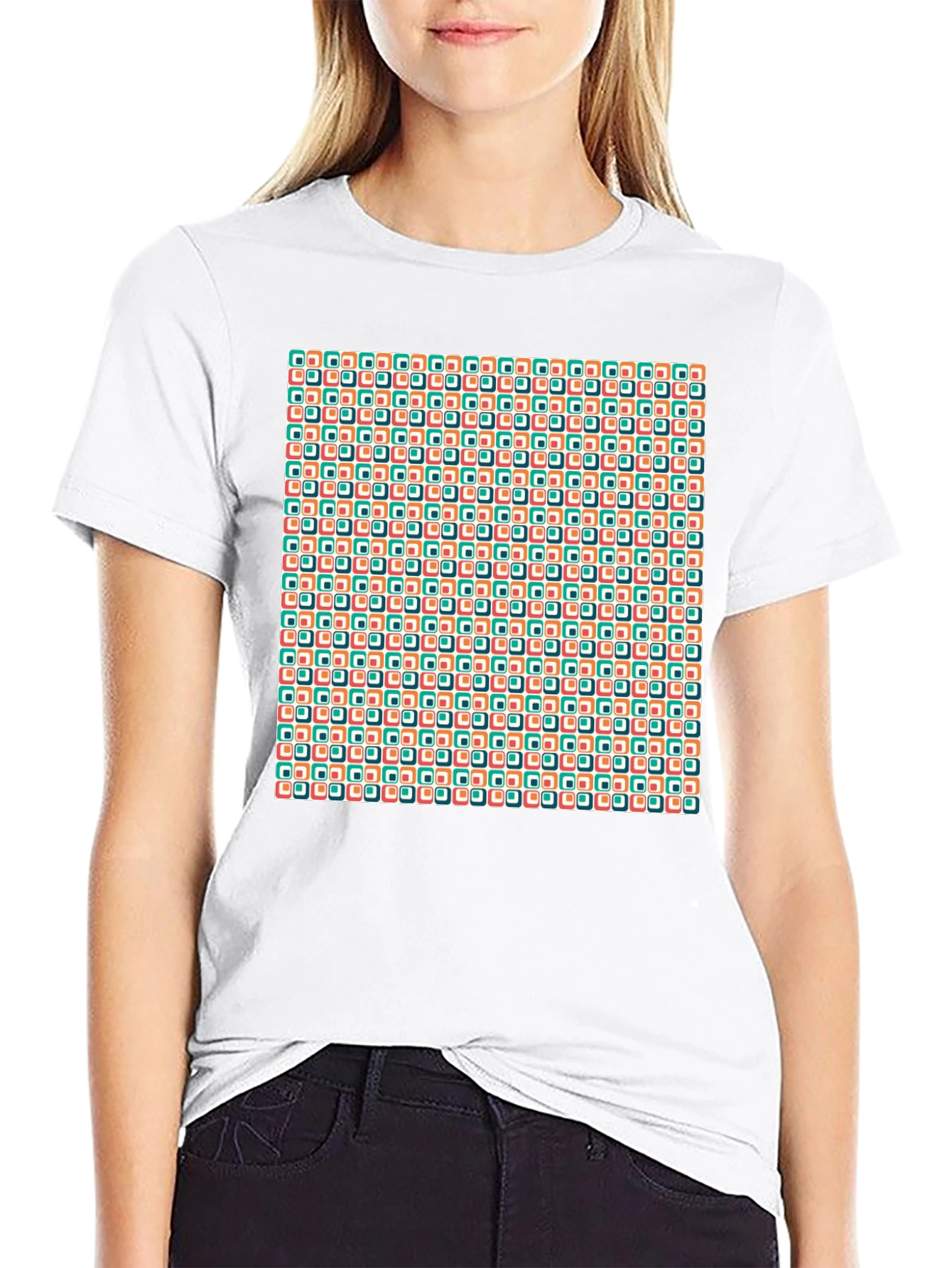 Retro Geometric Pattern Black T-Shirt