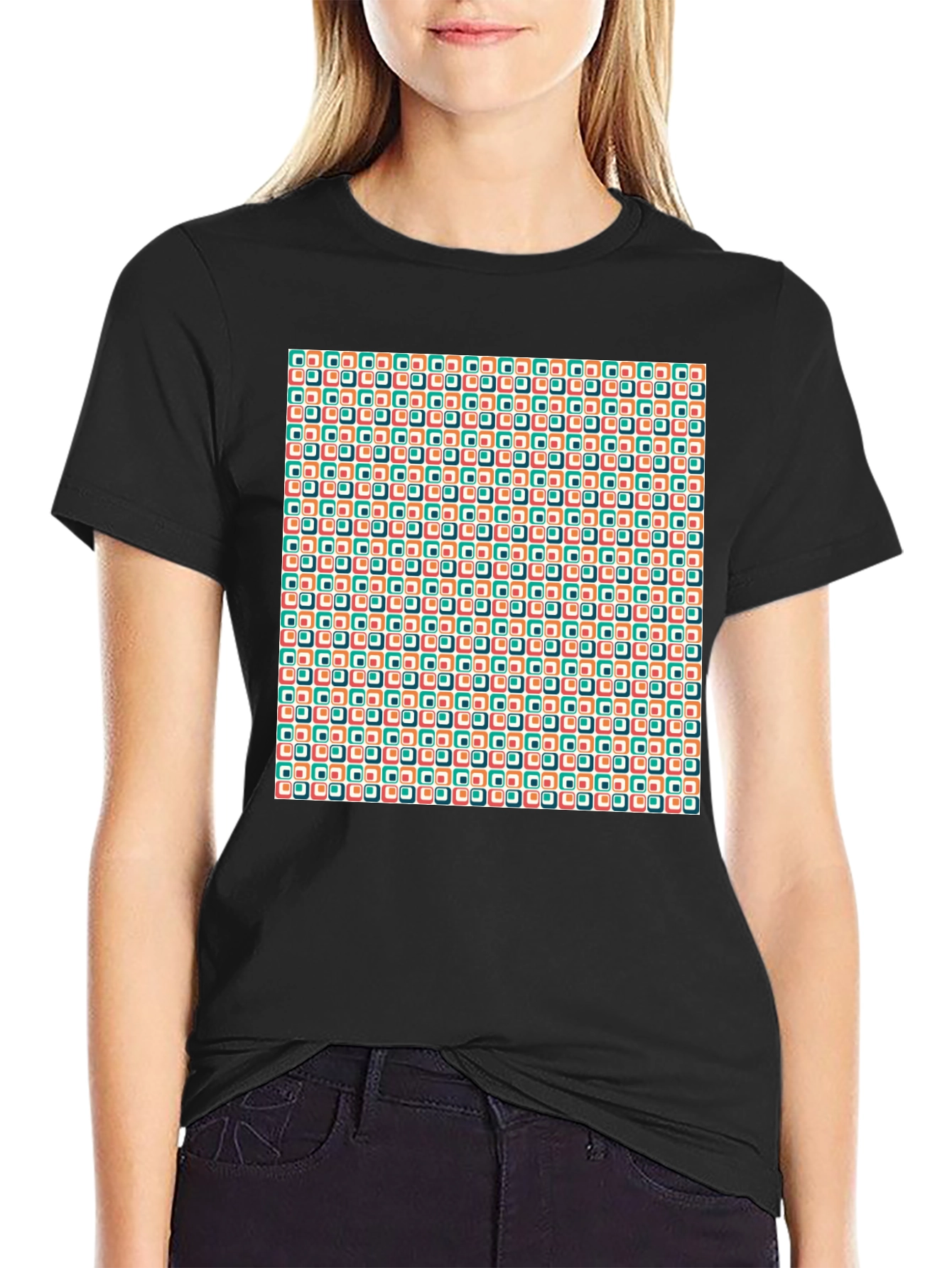 Retro Geometric Pattern Black T-Shirt