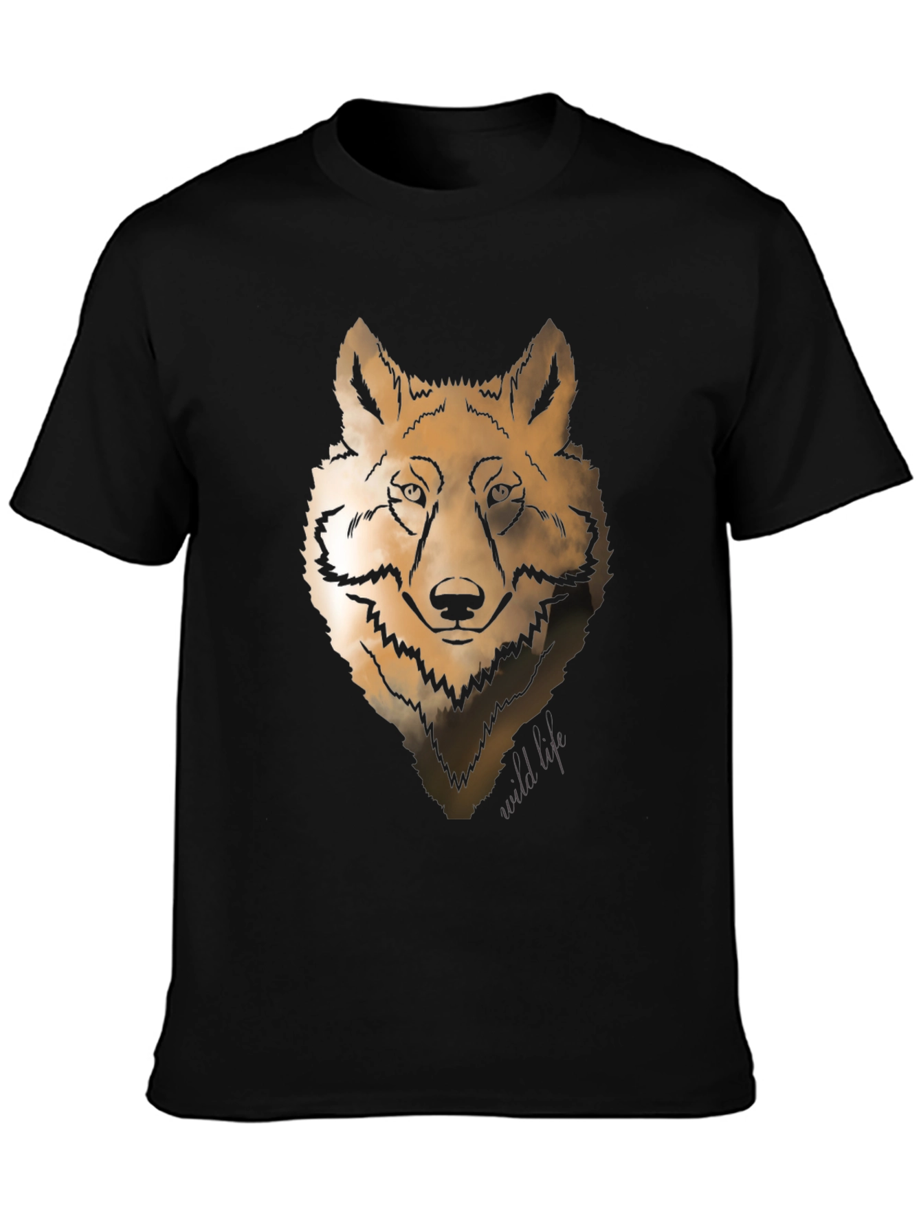 Wolf Graphic Print Crew Neck T-shirt