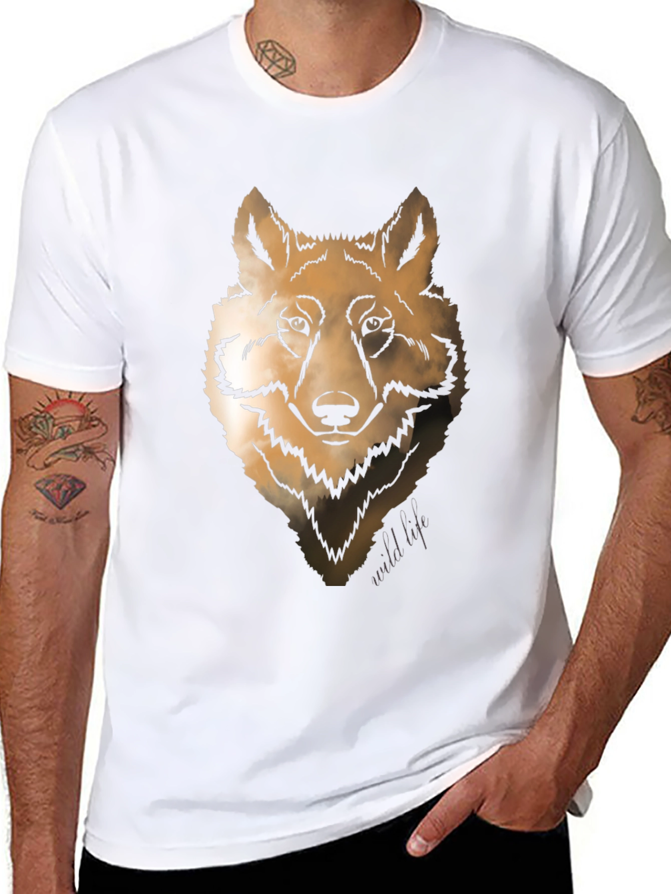 Wolf Graphic Print Crew Neck T-shirt