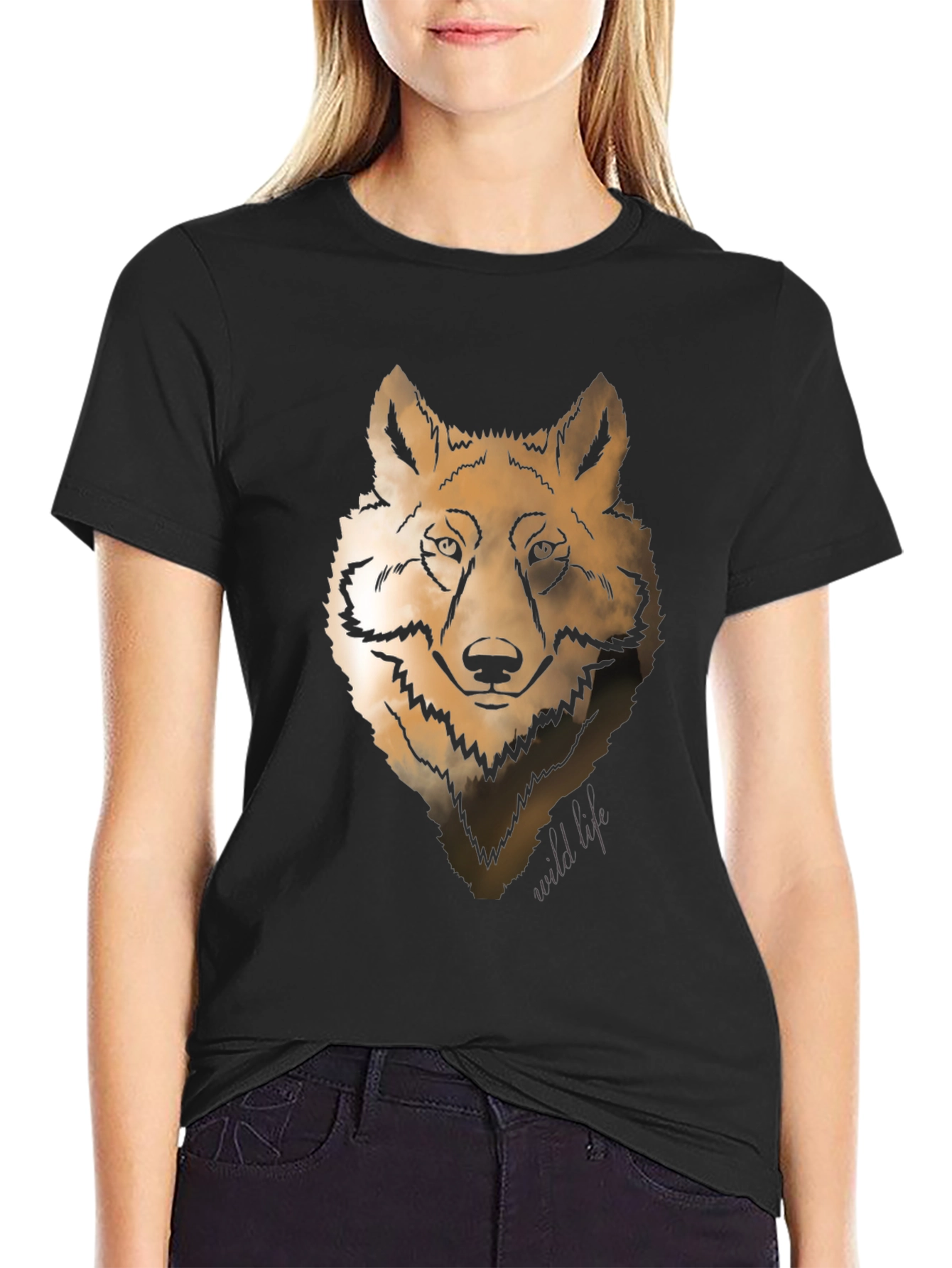 Wolf Graphic Print Crew Neck T-shirt