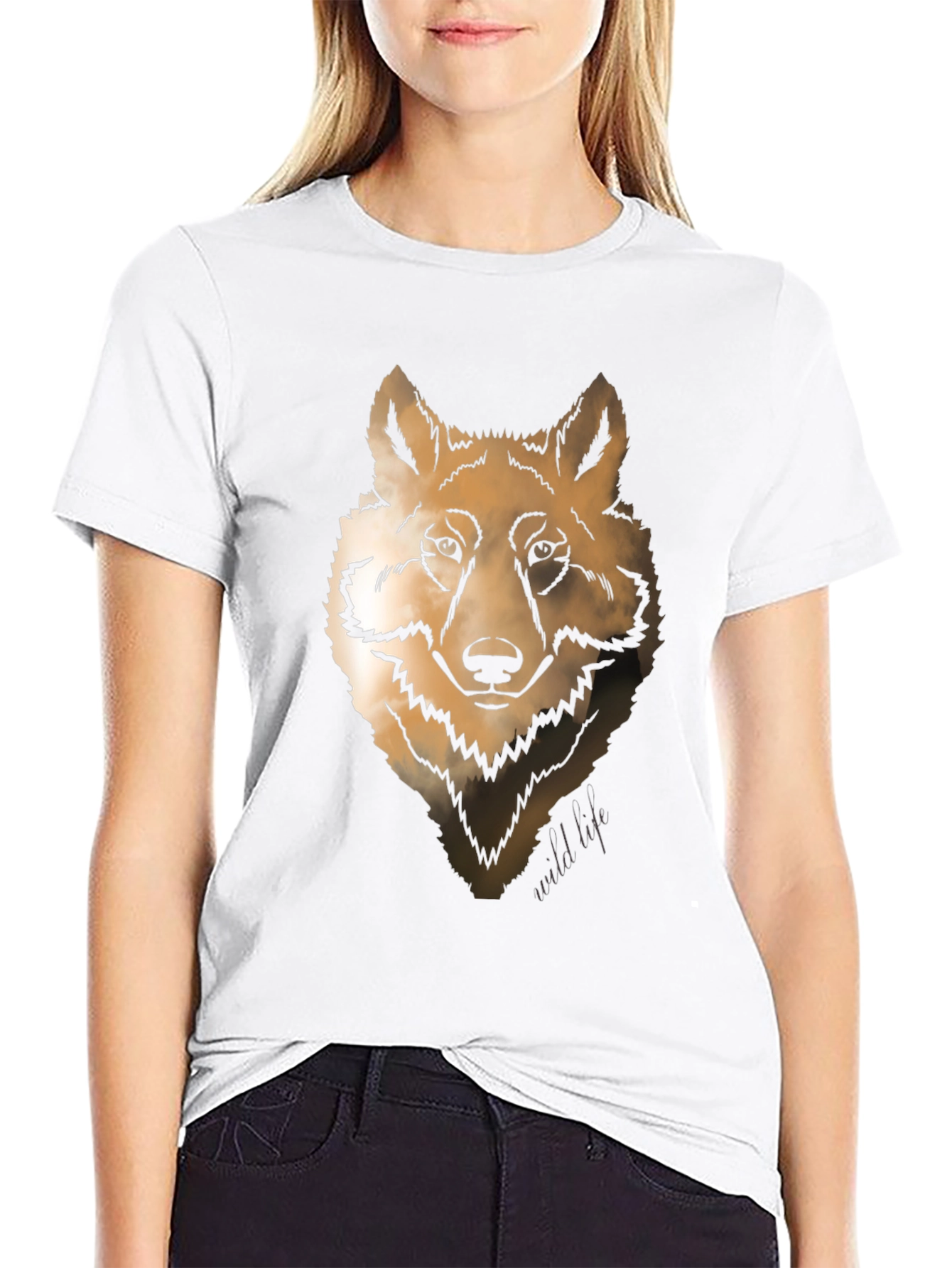 Wolf Graphic Print Crew Neck T-shirt