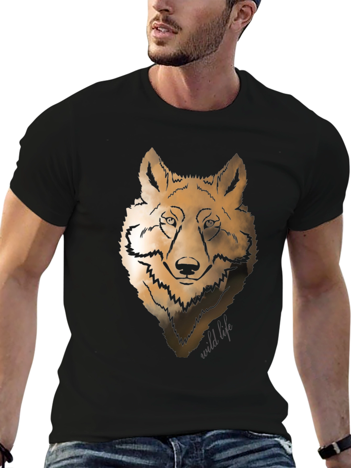 Wolf Graphic Print Crew Neck T-shirt