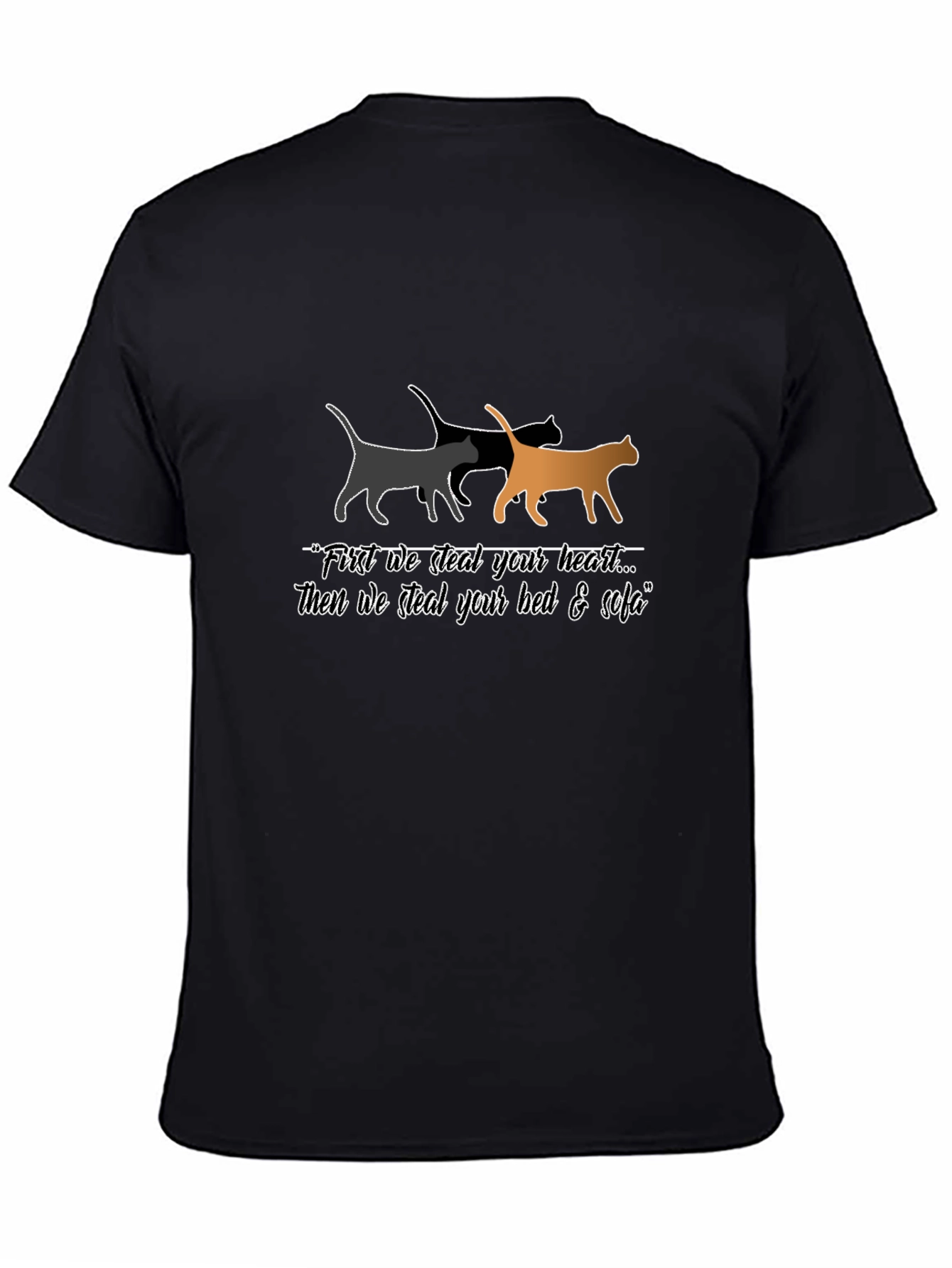 Steal Your Heart Cat Graphic Black T-Shirt