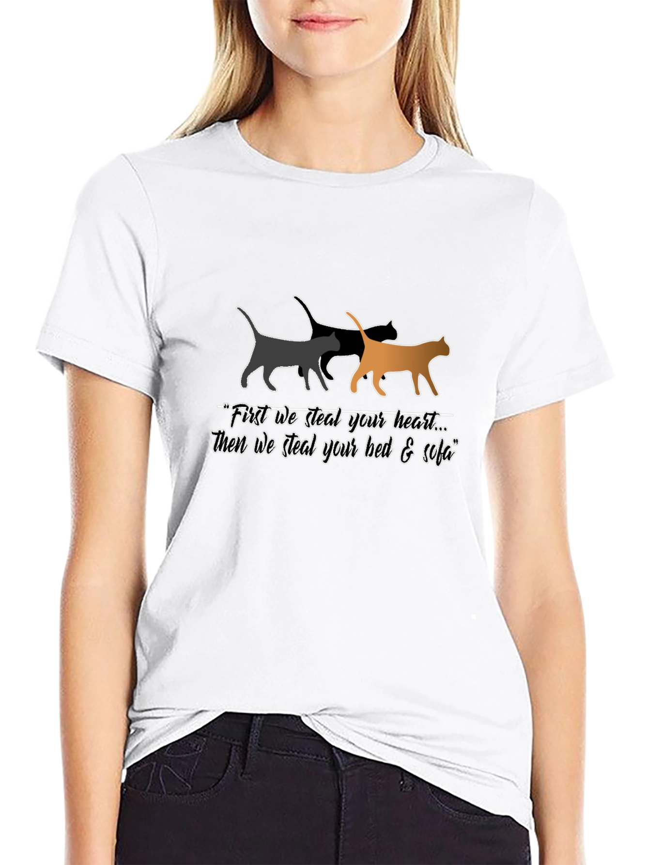 Steal Your Heart Cat Graphic Black T-Shirt