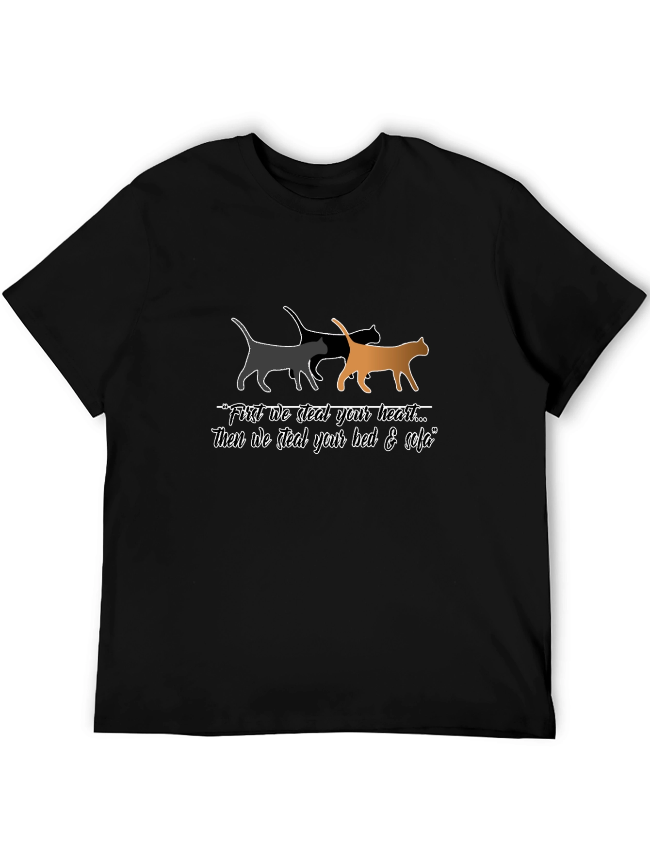 Steal Your Heart Cat Graphic Black T-Shirt