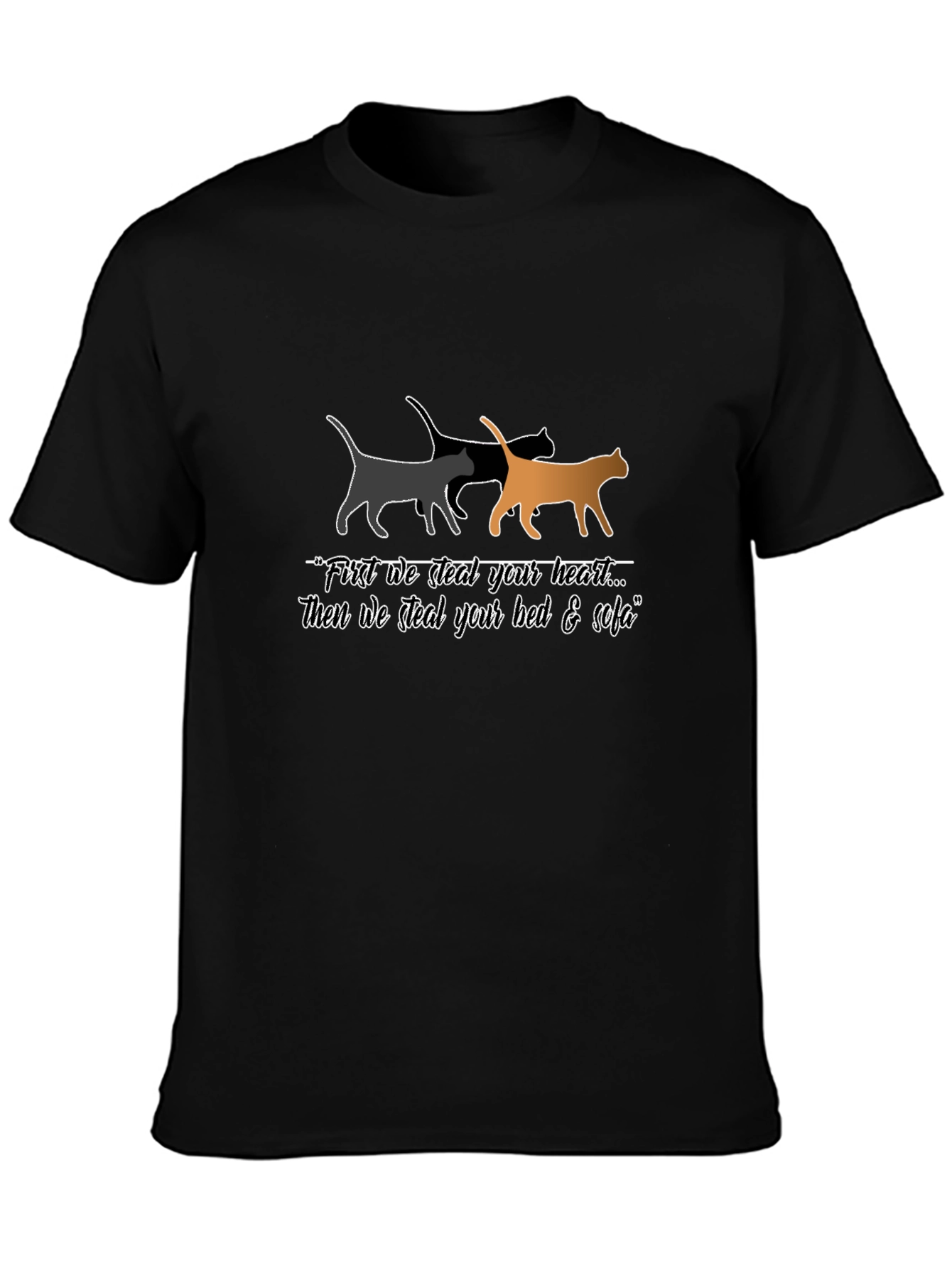Steal Your Heart Cat Graphic Black T-Shirt