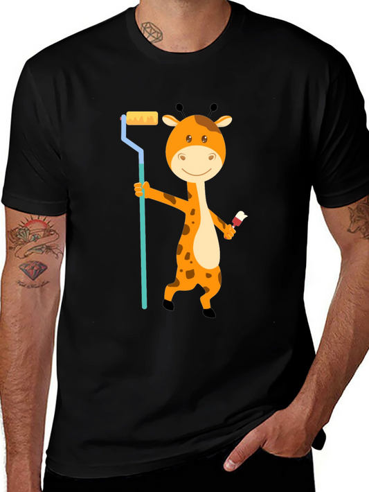 Giraffe Painter T-Shirt - Cute Cartoon Animal Design