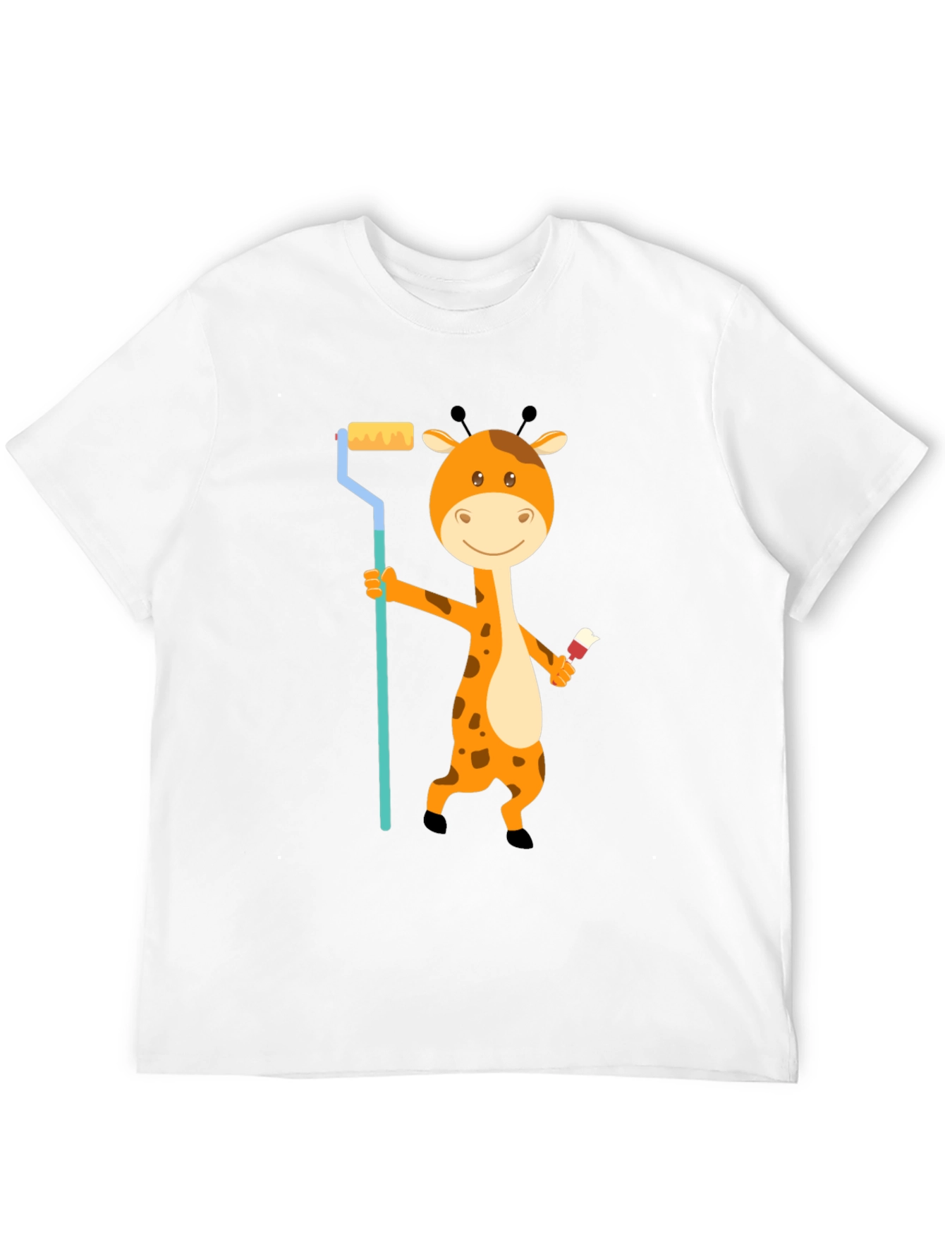Giraffe Painter T-Shirt - Cute Cartoon Animal Design