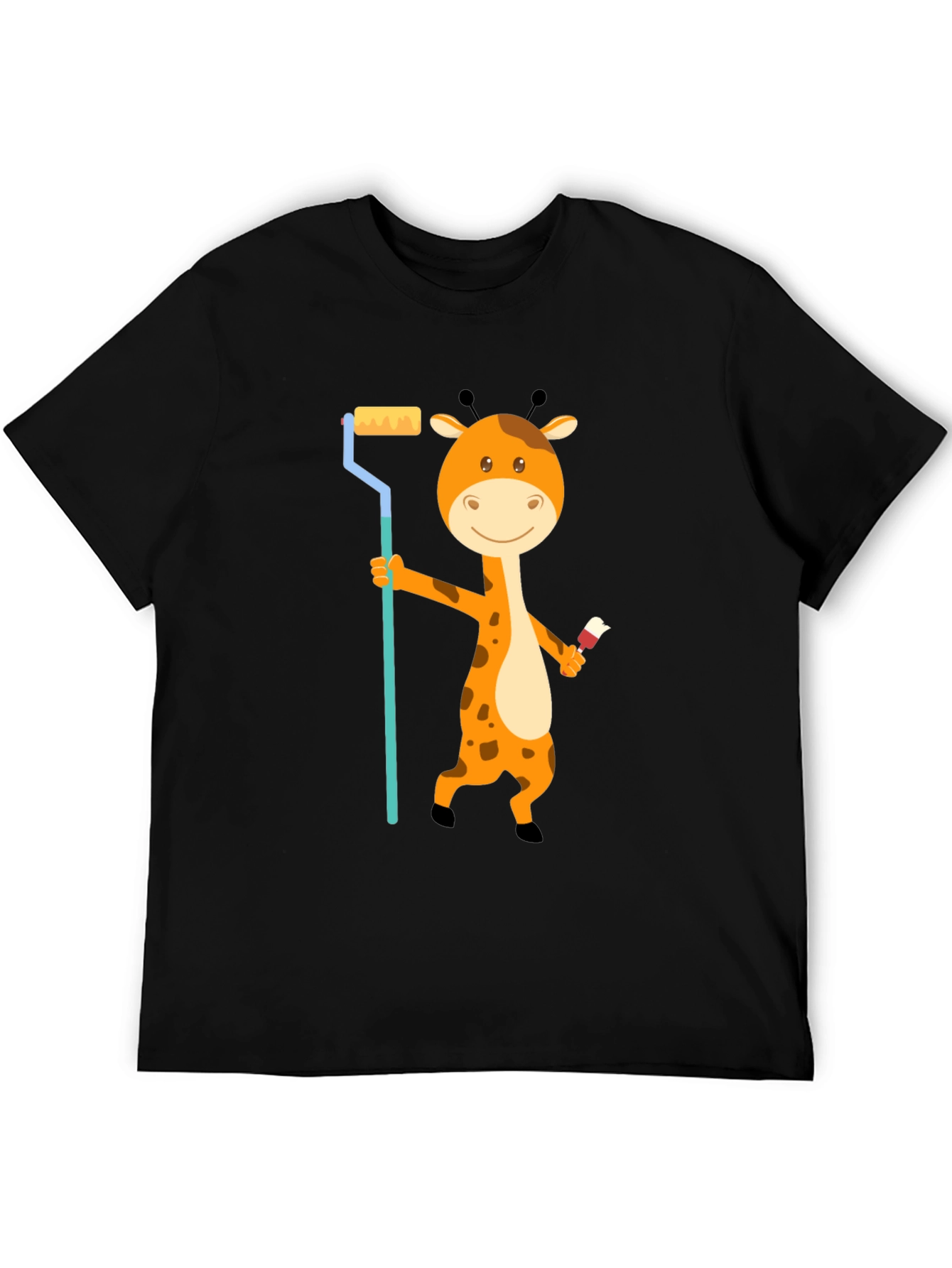 Giraffe Painter T-Shirt - Cute Cartoon Animal Design