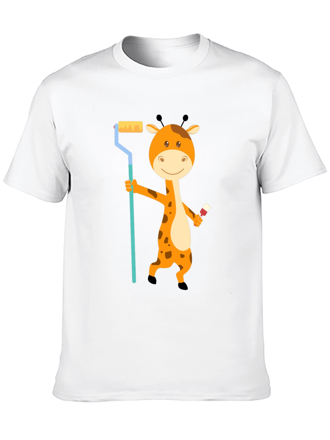 Giraffe Painter T-Shirt - Cute Cartoon Animal Design