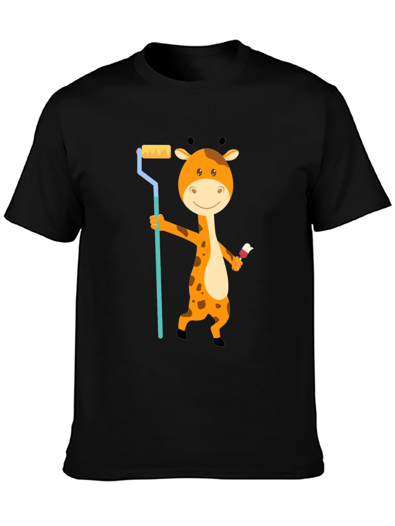 Giraffe Painter T-Shirt - Cute Cartoon Animal Design