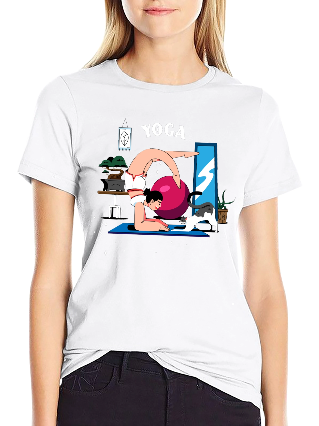 Yoga Cat T-Shirt - Black Cotton Tee