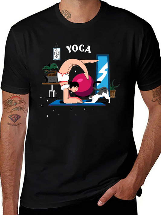Yoga Cat T-Shirt - Black Cotton Tee