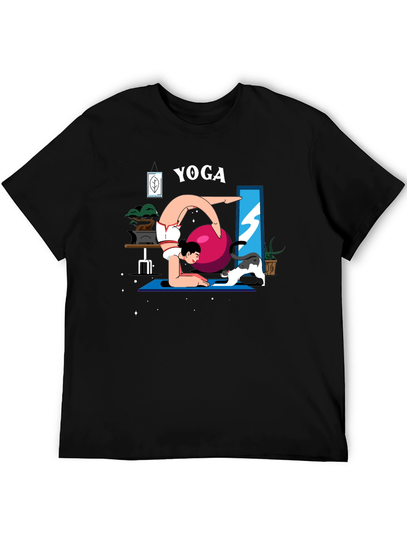 Yoga Cat T-Shirt - Black Cotton Tee