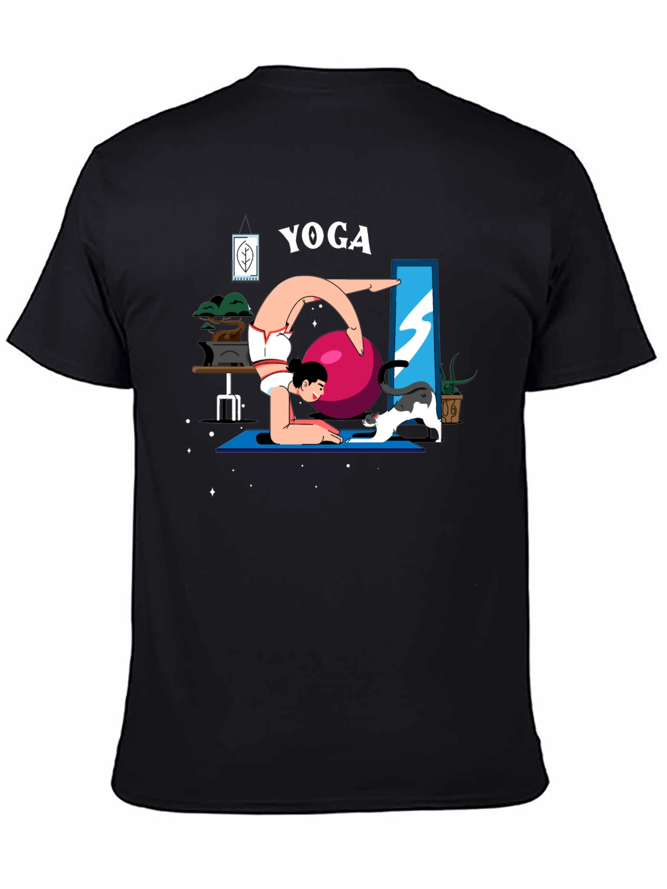 Yoga Cat T-Shirt - Black Cotton Tee