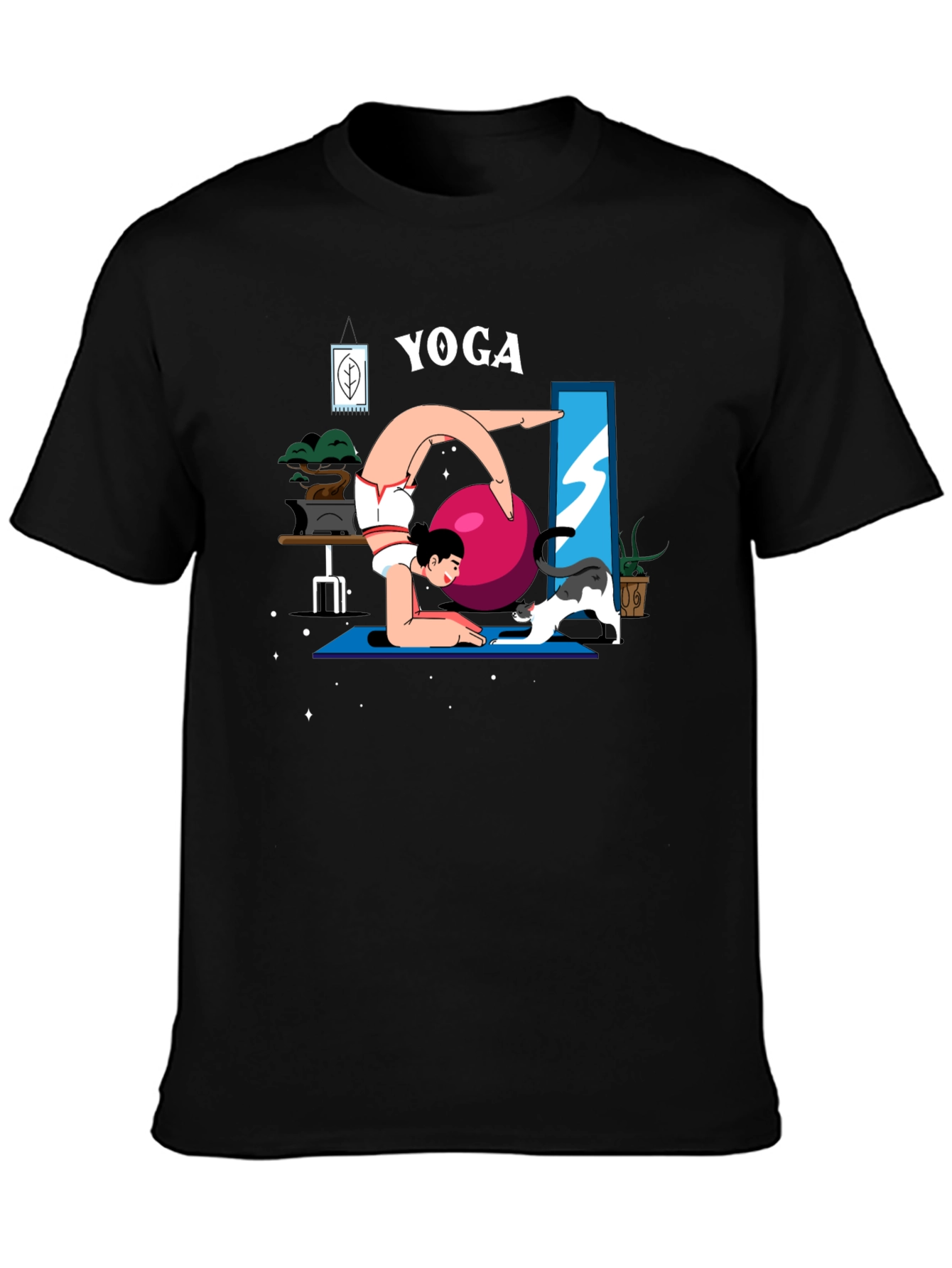 Yoga Cat T-Shirt - Black Cotton Tee