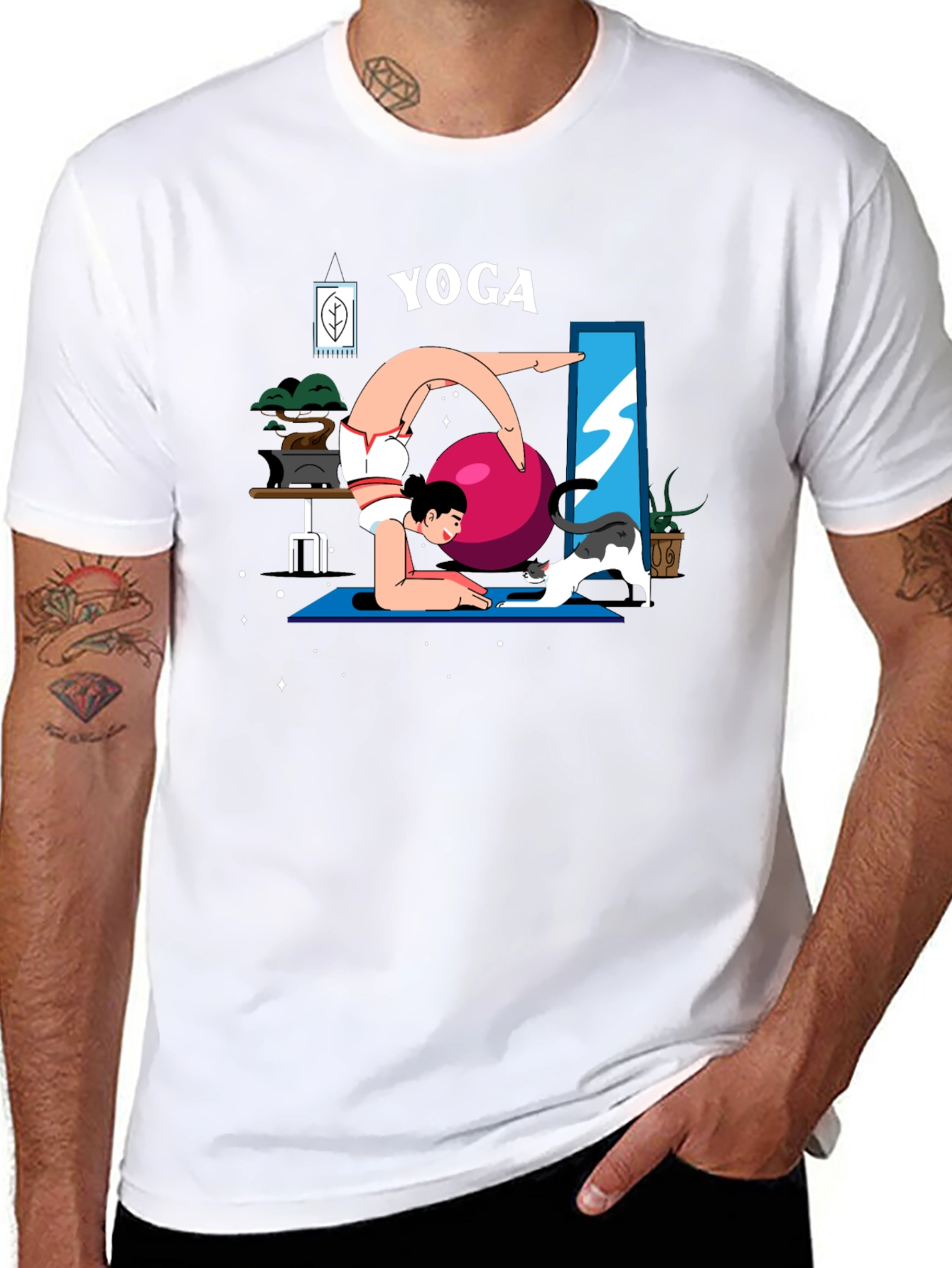 Yoga Cat T-Shirt - Black Cotton Tee