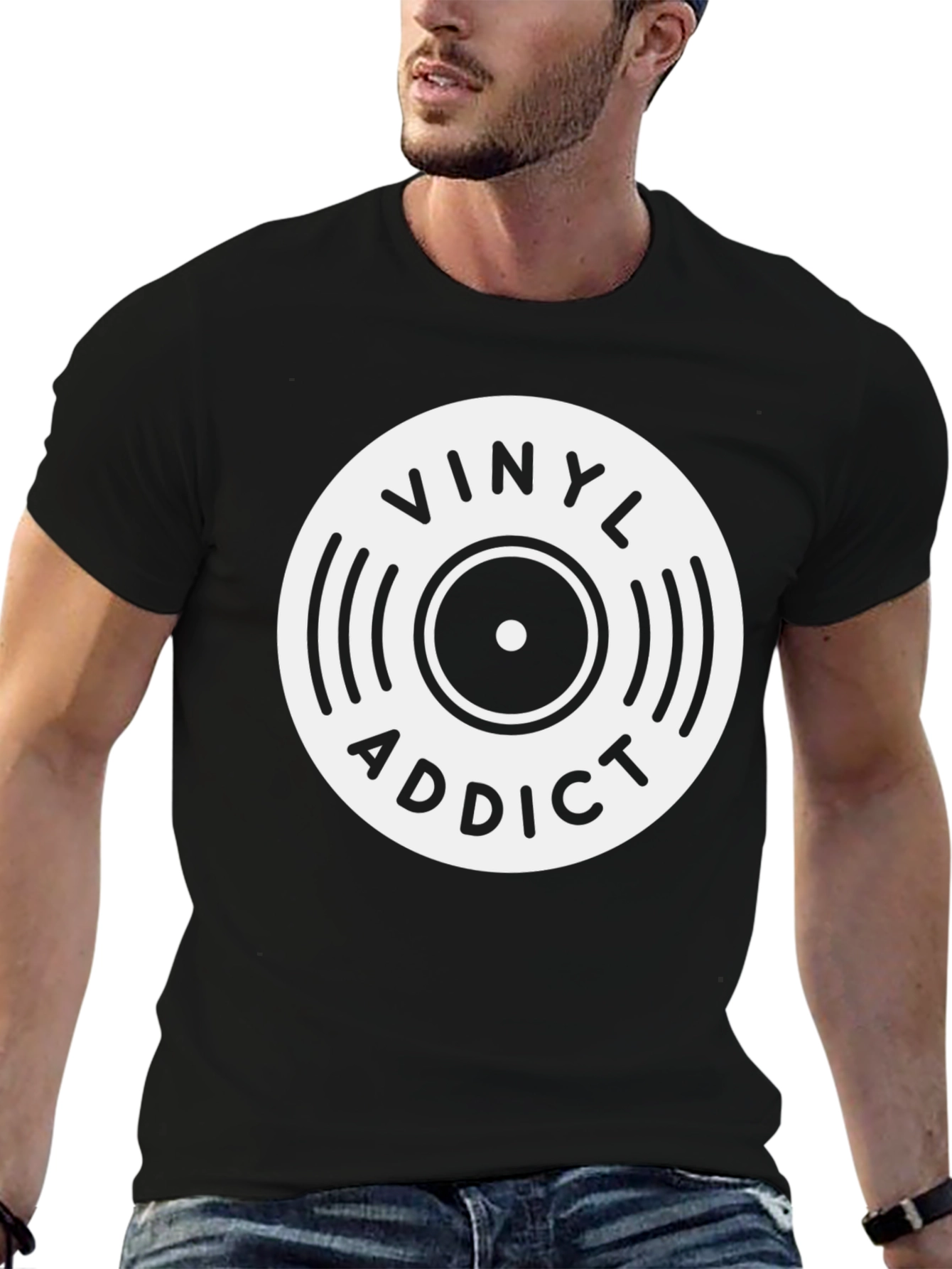 Vinyl Addict Graphic Tee - Black Cotton T-Shirt