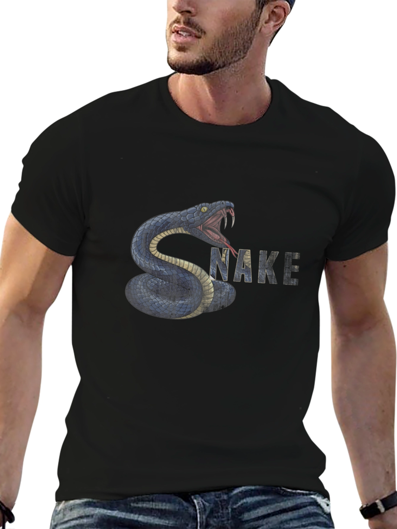 Snake Graphic T-Shirt - Black Cotton Tee