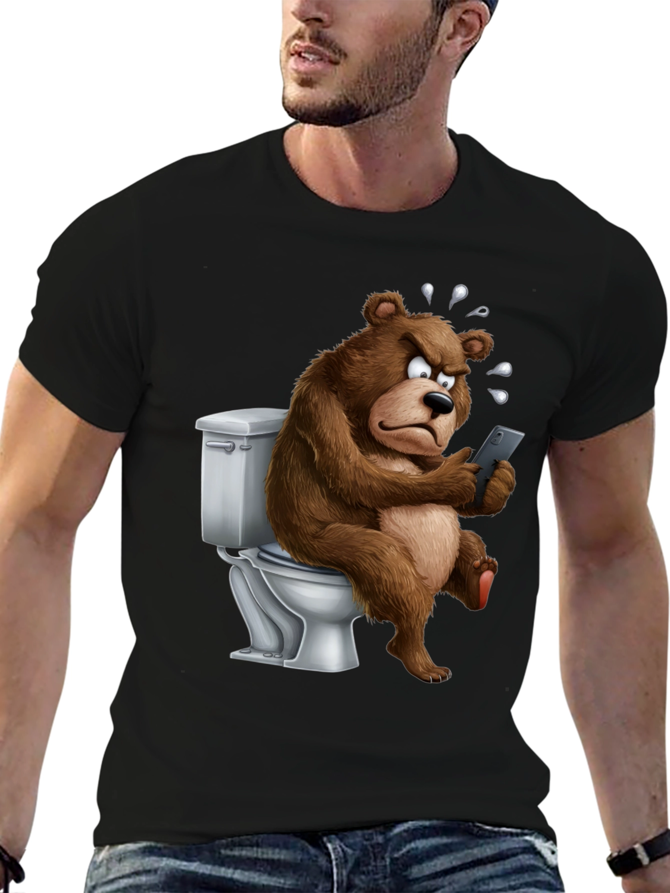 Bear on Toilet Funny Graphic T-Shirt