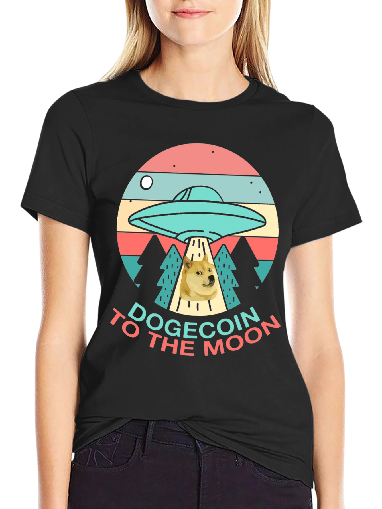 Dogecoin to the Moon T-Shirt - UFO Graphic Tee