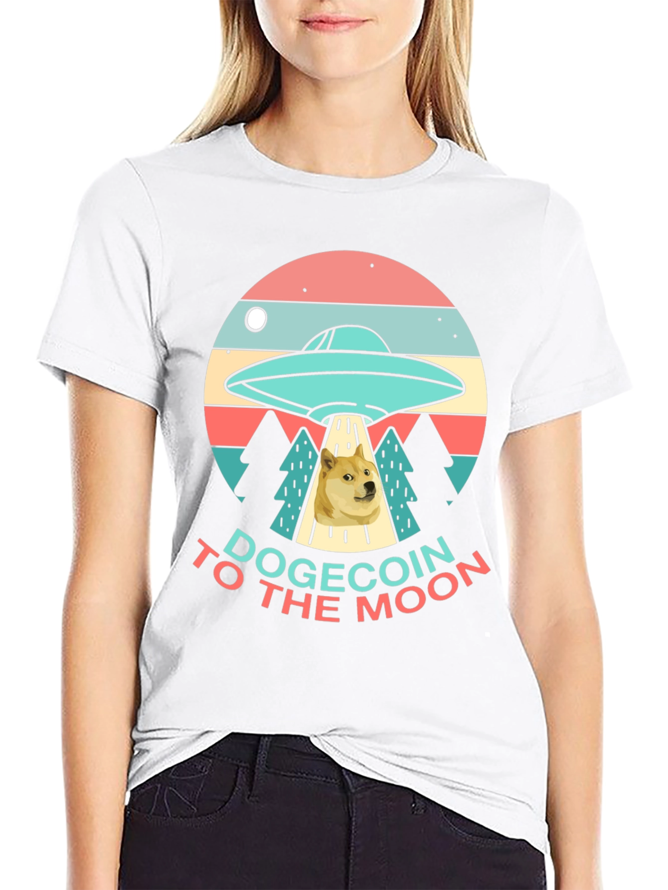Dogecoin to the Moon T-Shirt - UFO Graphic Tee
