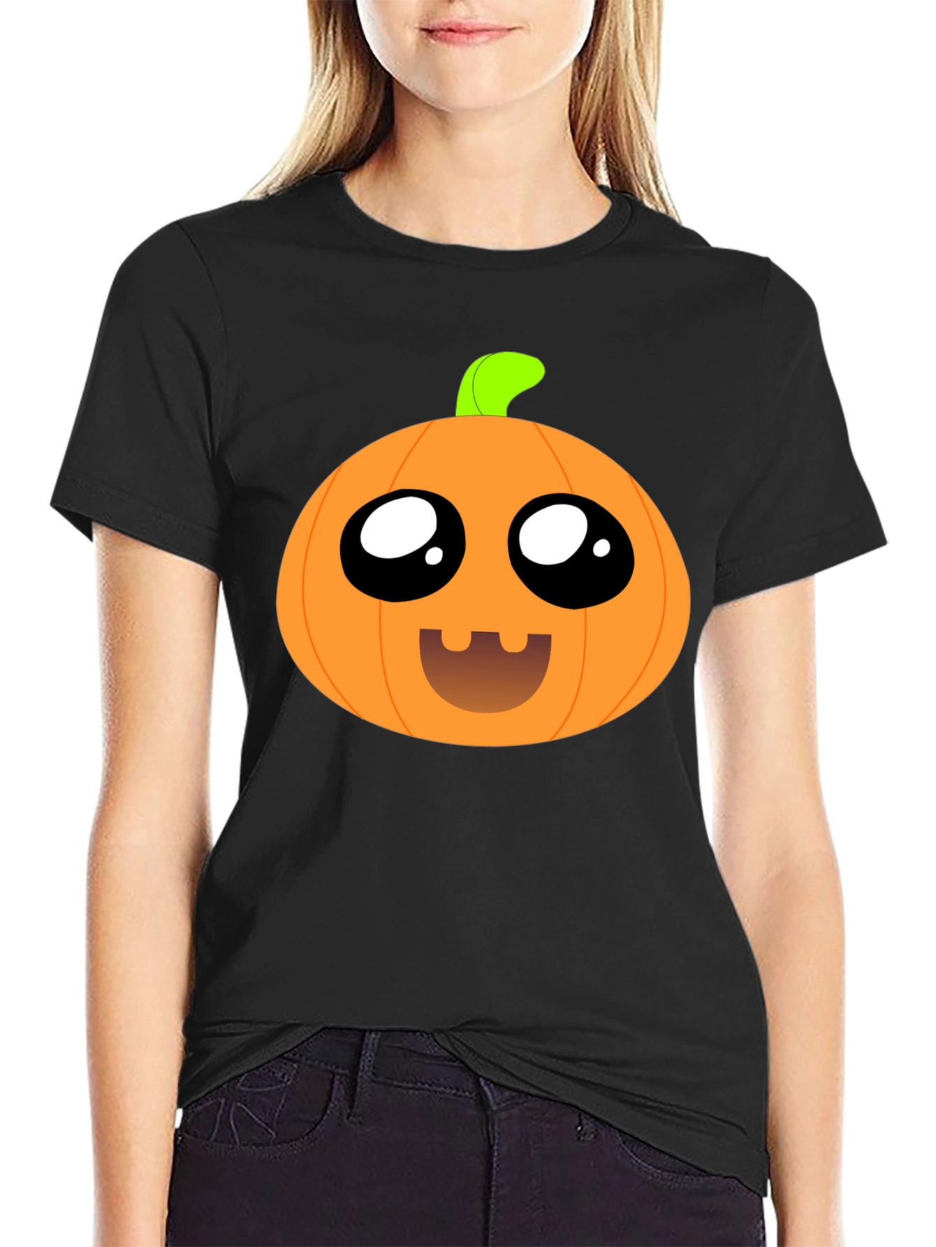 Cute Pumpkin Face Black T-Shirt