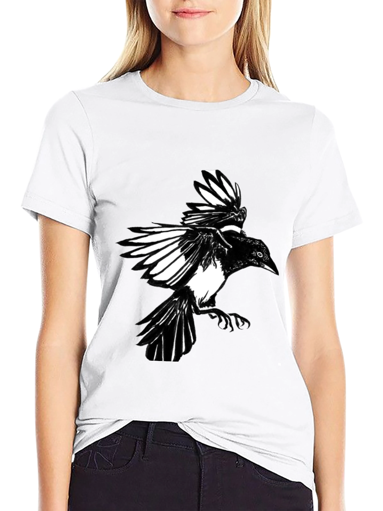 Black Magpie Graphic Tee - Bird Lovers Shirt