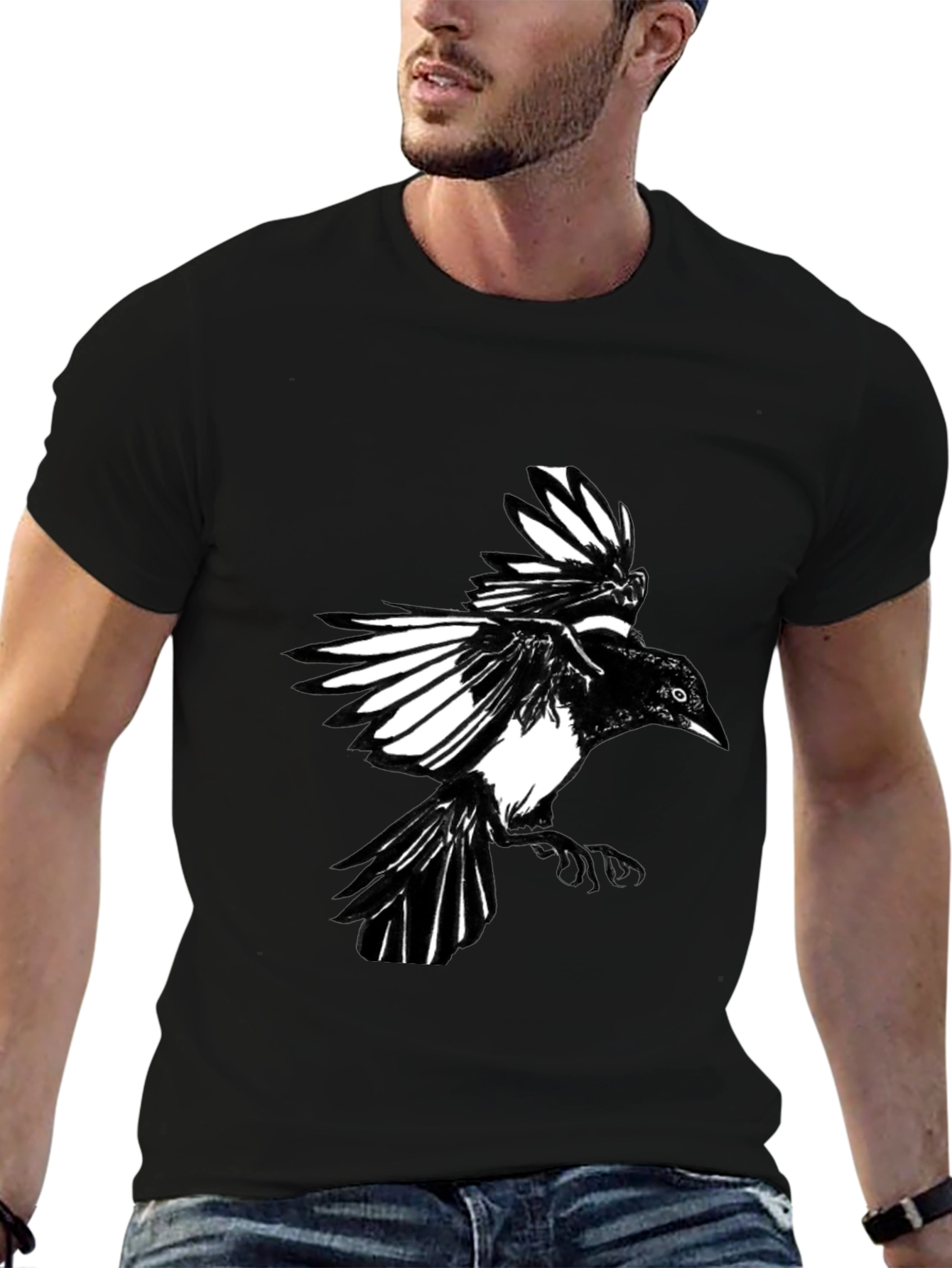 Black Magpie Graphic Tee - Bird Lovers Shirt