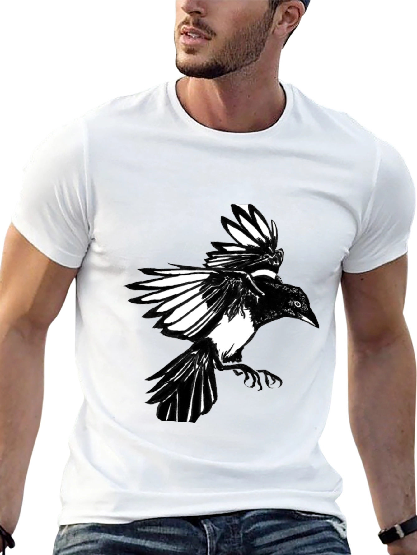 Black Magpie Graphic Tee - Bird Lovers Shirt