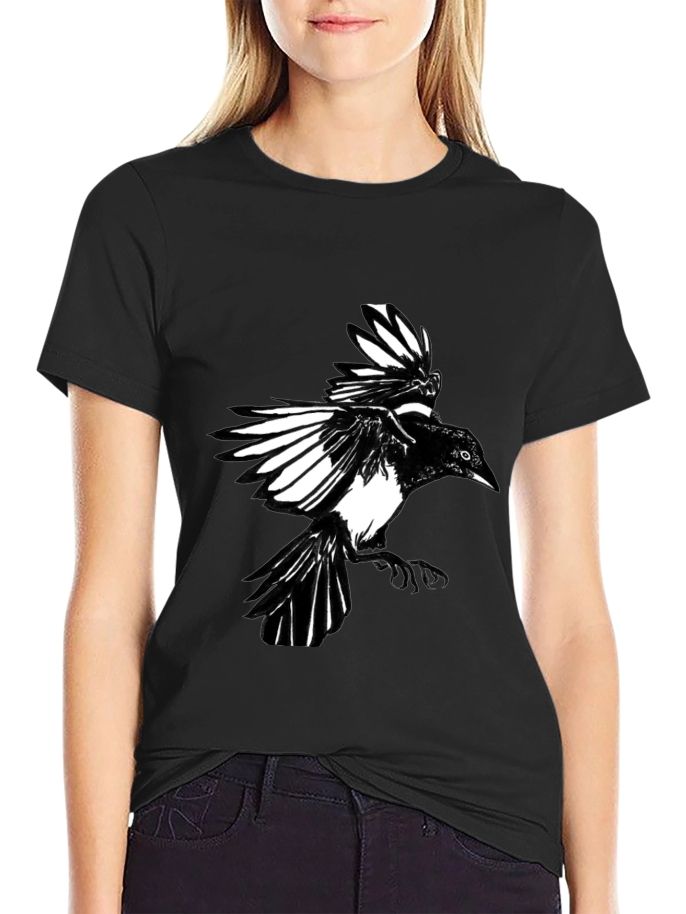 Black Magpie Graphic Tee - Bird Lovers Shirt