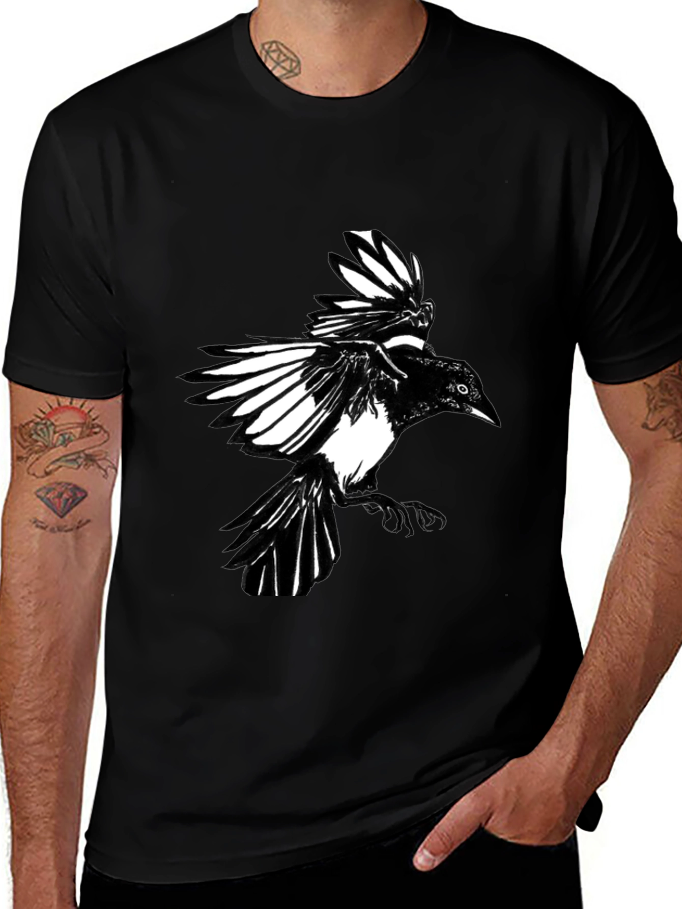Black Magpie Graphic Tee - Bird Lovers Shirt