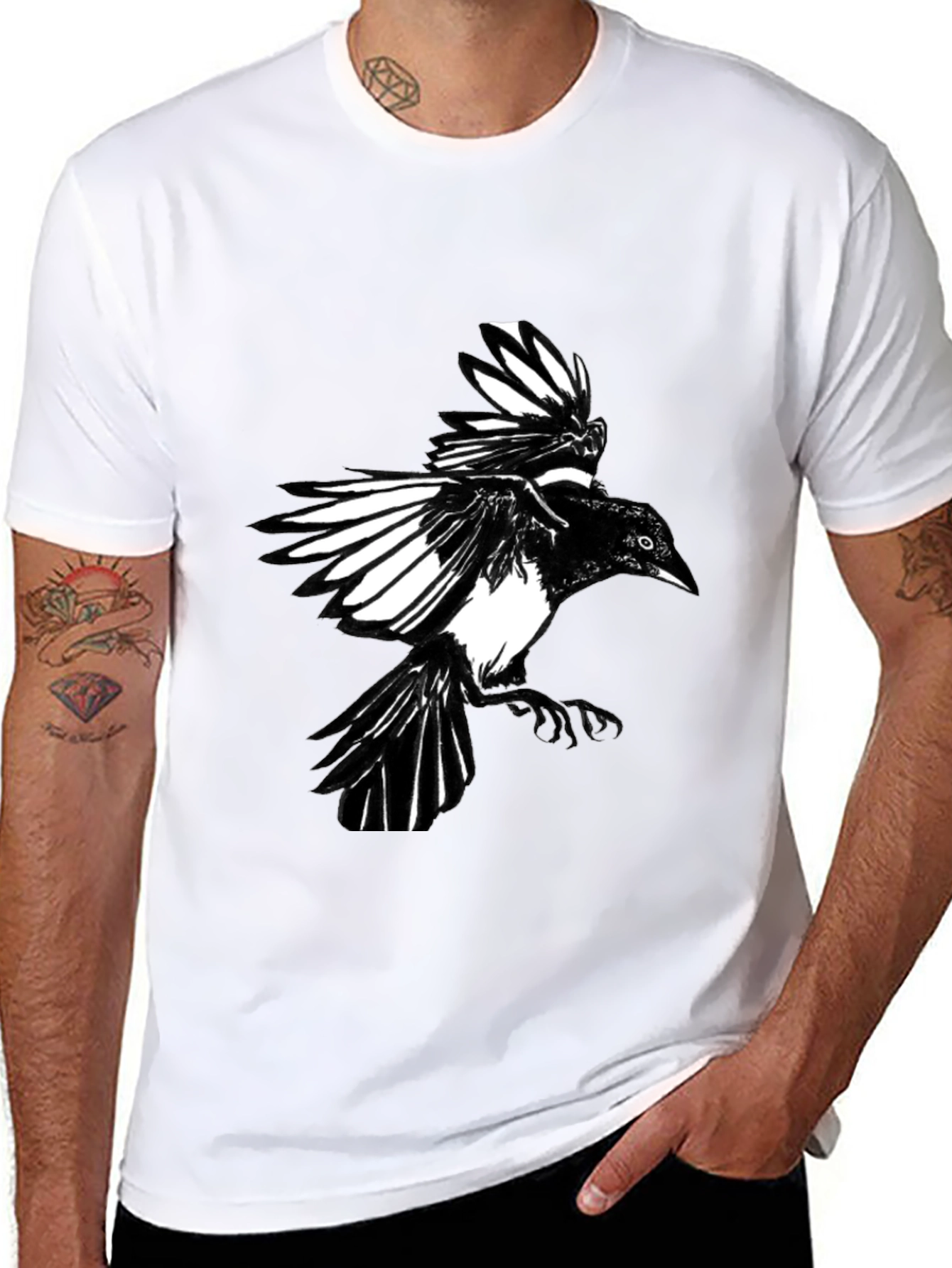 Black Magpie Graphic Tee - Bird Lovers Shirt
