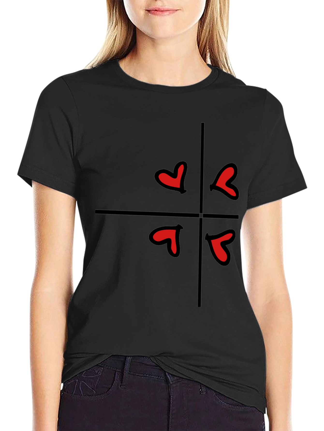 Hearts in Quarters Graphic Tee - Casual Black T-Shirt