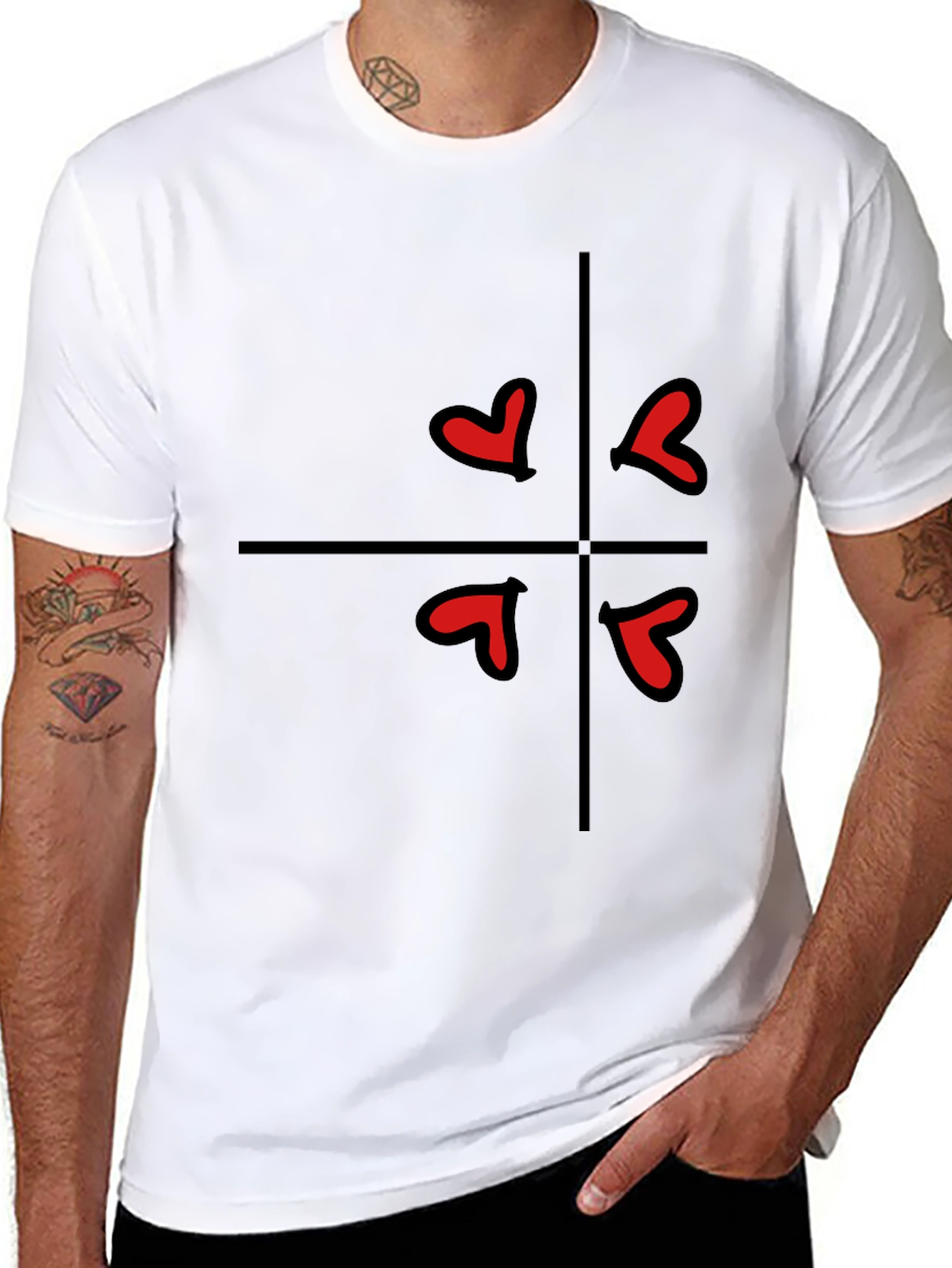 Hearts in Quarters Graphic Tee - Casual Black T-Shirt