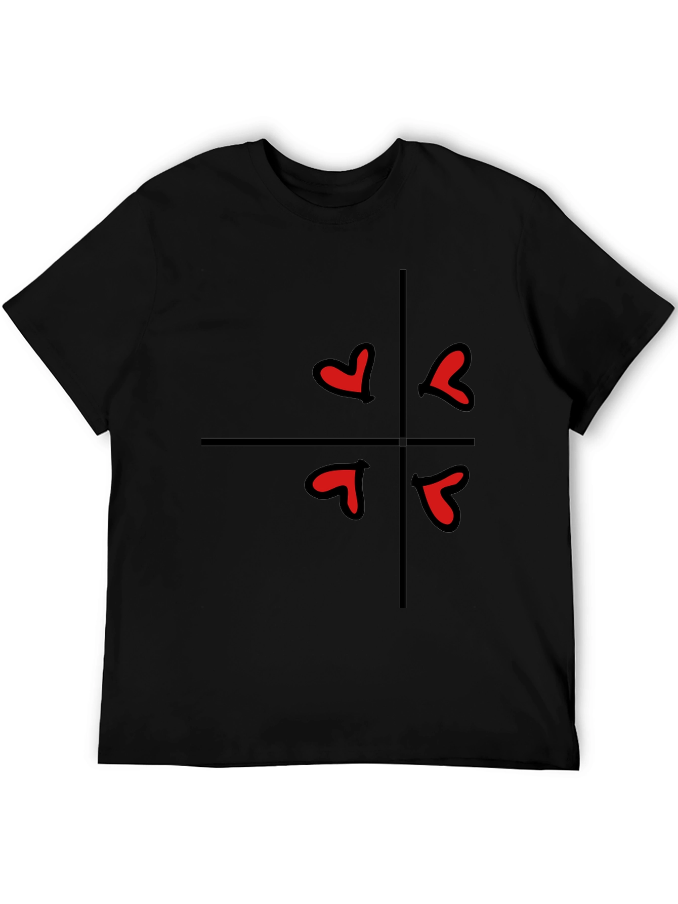 Hearts in Quarters Graphic Tee - Casual Black T-Shirt